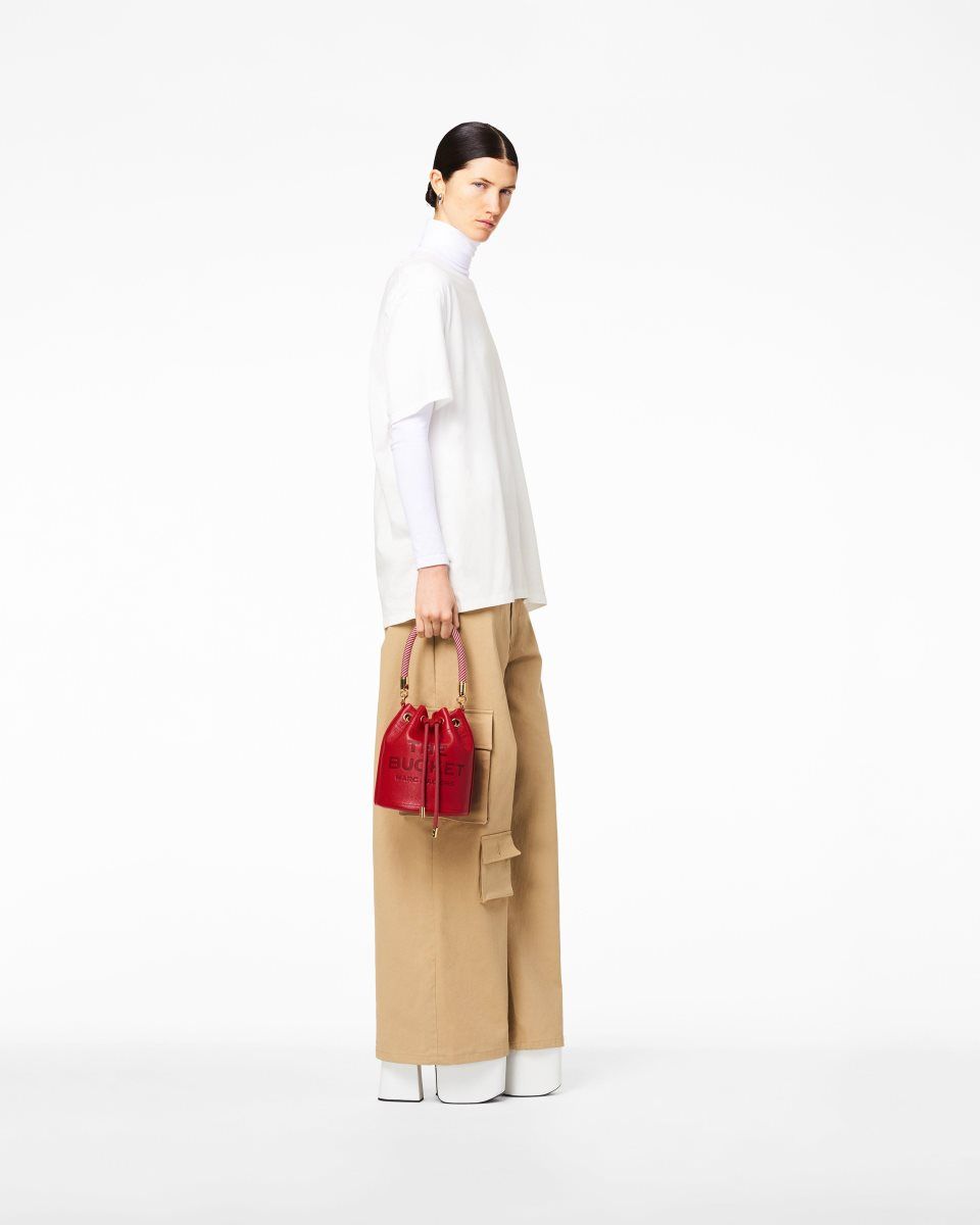 Sacs Seau Marc Jacobs The Leather Bucket Bag Femme Rouge | 271OFDWNM