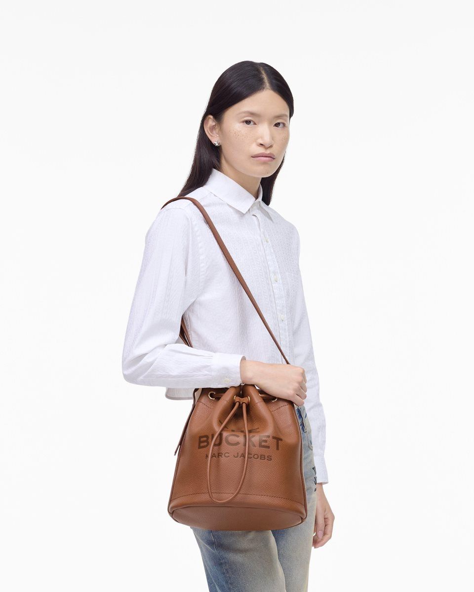 Sacs Seau Marc Jacobs The Leather Large Bucket Bag Femme Argan Oil | 921UDHQOR