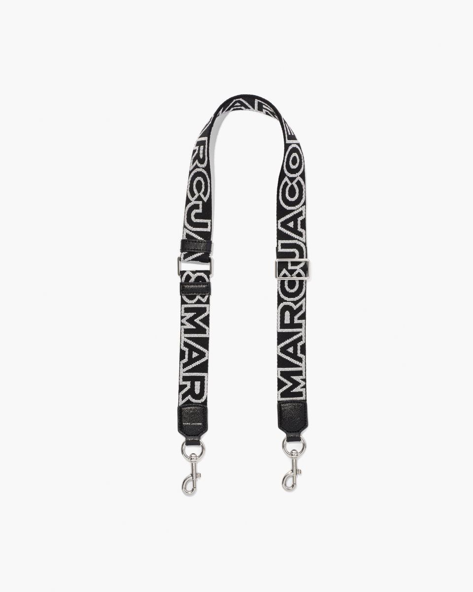 Sangle De Sac Marc Jacobs The Thin Outline Logo Webbing Strap Femme Noir Argent | 241KATXRN