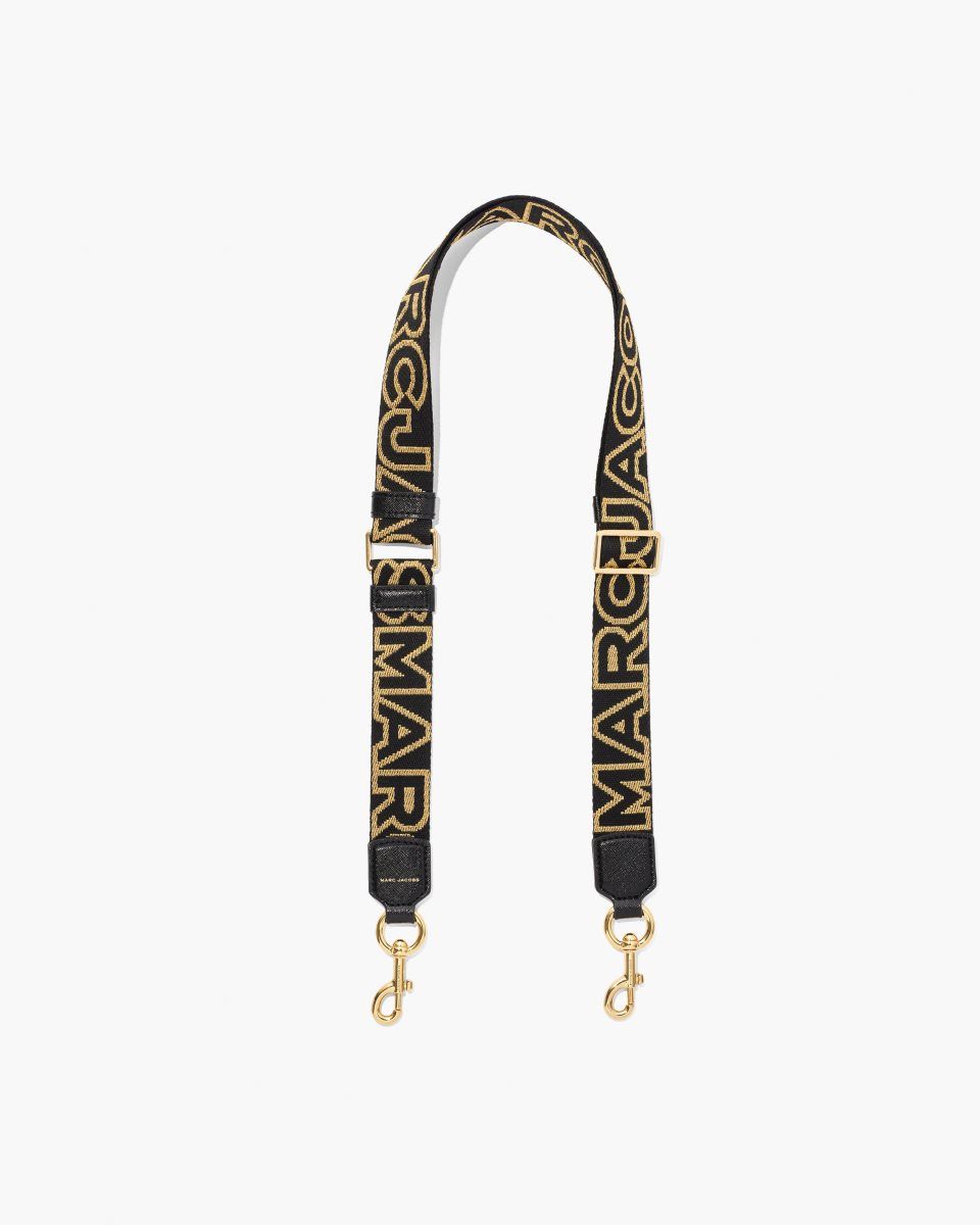 Sangle De Sac Marc Jacobs The Thin Outline Logo Webbing Strap Femme Noir Doré | 517BURCOV