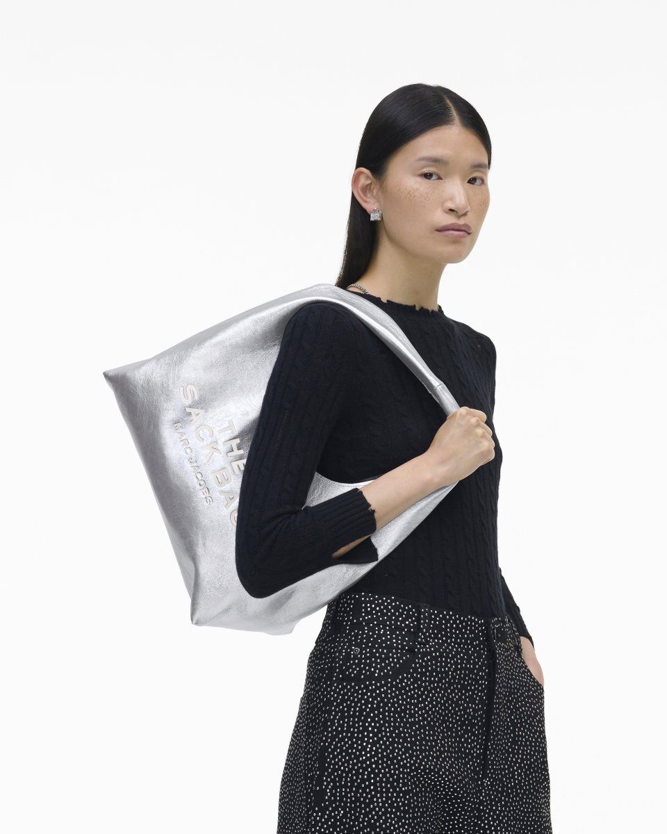 The Sack Bag Marc Jacobs The Metallic Leather Sack Bag Femme Argent | 475WZSBUF