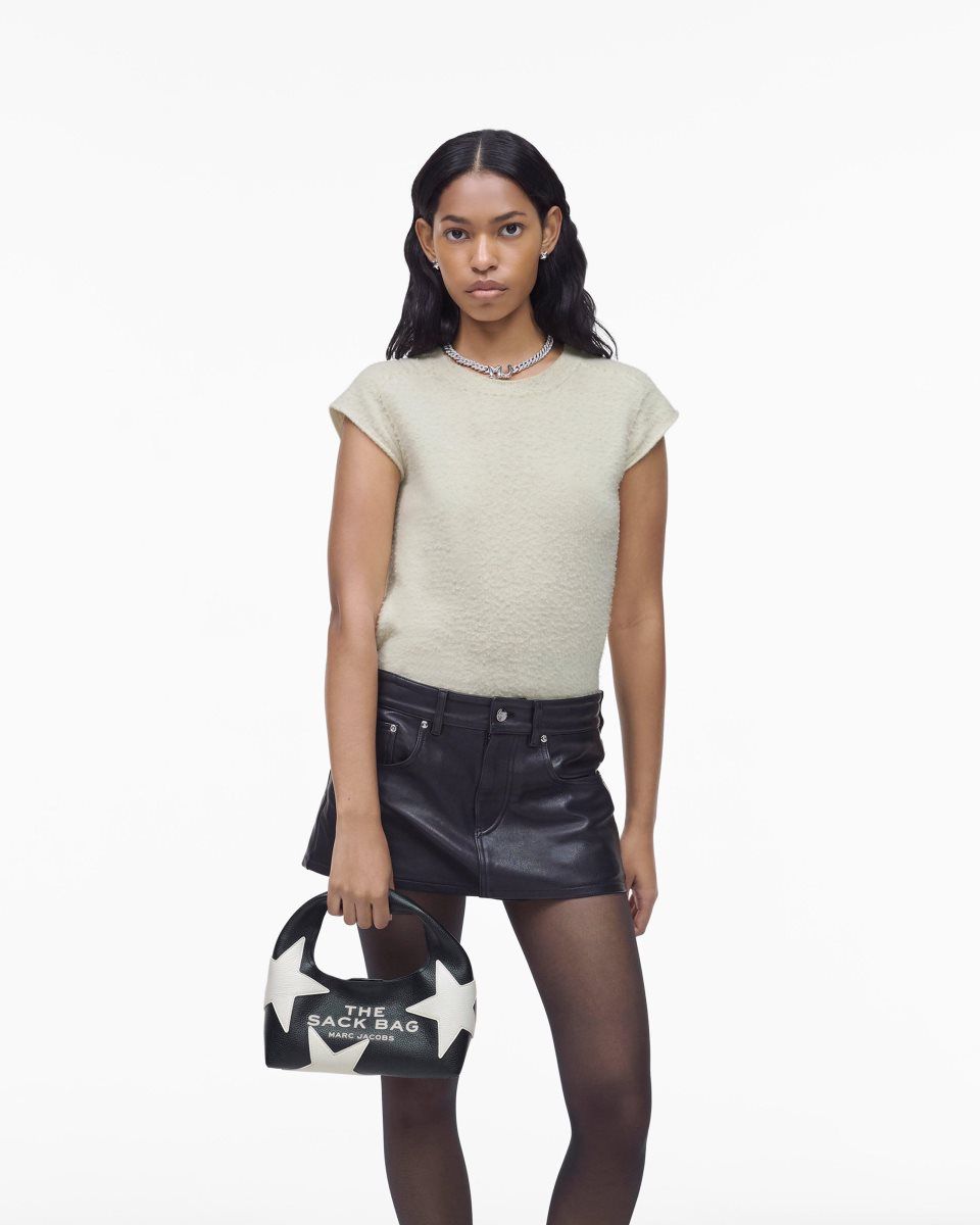 The Sack Bag Marc Jacobs The Star Patchwork Leather Mini Sack Bag Femme Noir Blanche | 608OIUHJR
