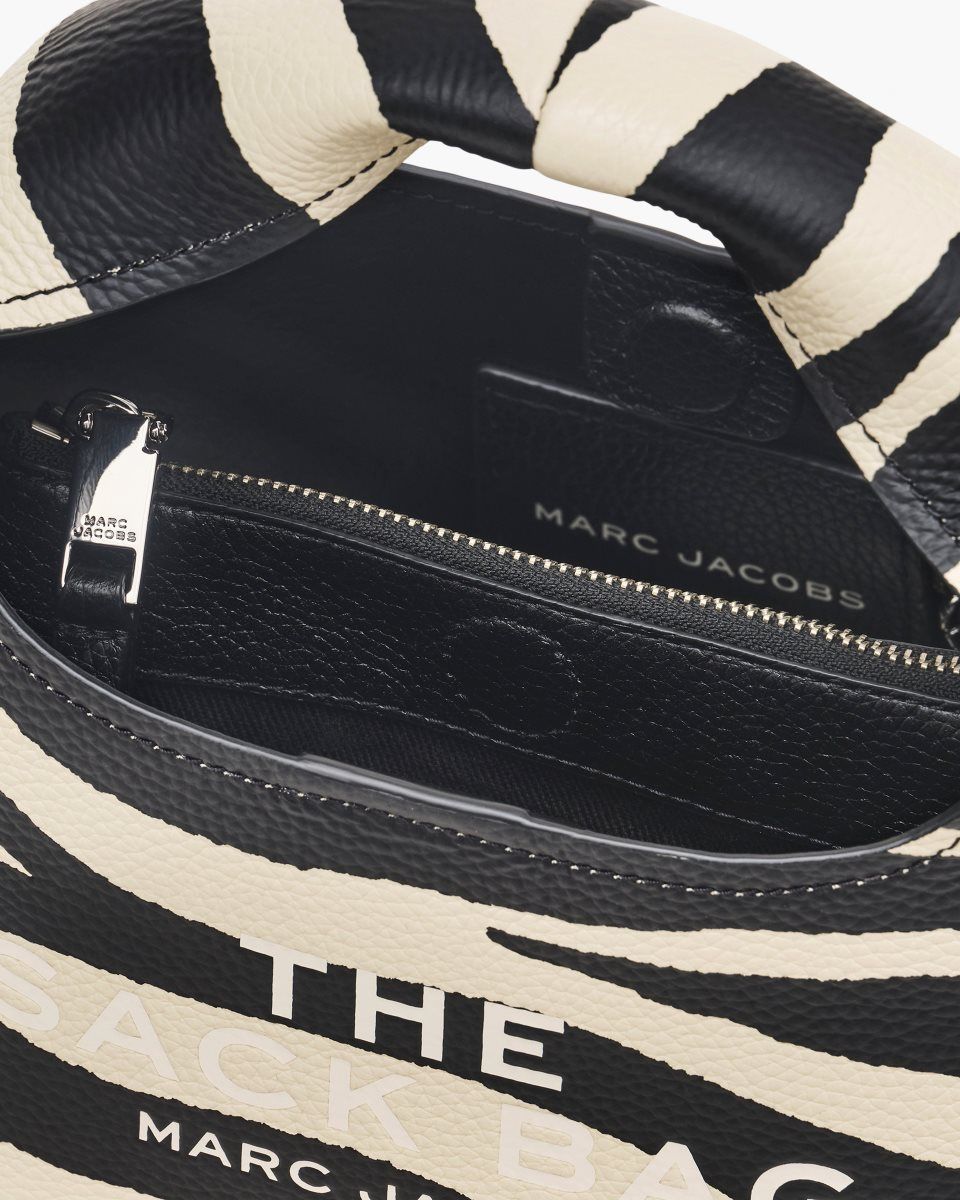 The Sack Bag Marc Jacobs The Zebra Leather Mini Sack Bag Femme Noir Blanche | 840FRWDPY