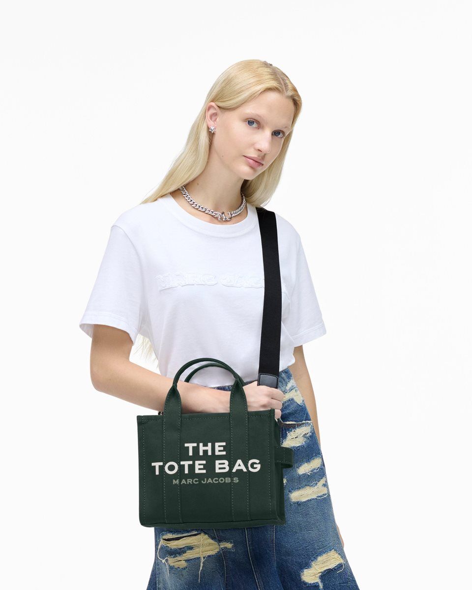 The Tote Bag Marc Jacobs The Canvas Small Tote Bag Femme Vert Foncé | 508ORHBWS