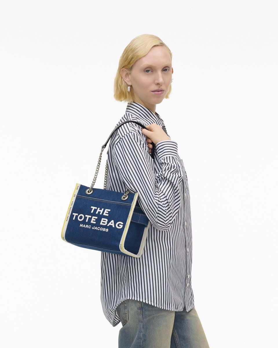 The Tote Bag Marc Jacobs The Denim Chain Small Tote Bag Femme Lavage Foncé | 287QDCPHB