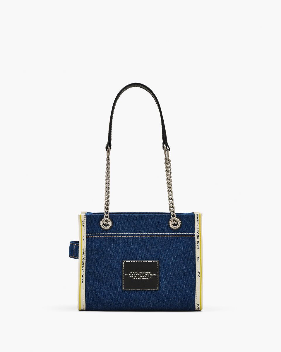 The Tote Bag Marc Jacobs The Denim Chain Small Tote Bag Femme Lavage Foncé | 287QDCPHB