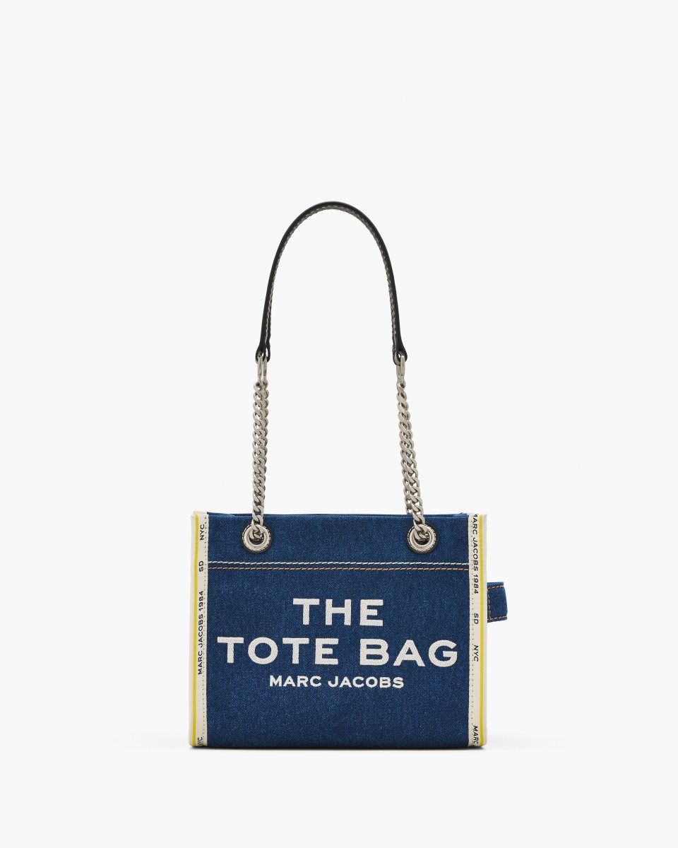 The Tote Bag Marc Jacobs The Denim Chain Small Tote Bag Femme Lavage Foncé | 287QDCPHB