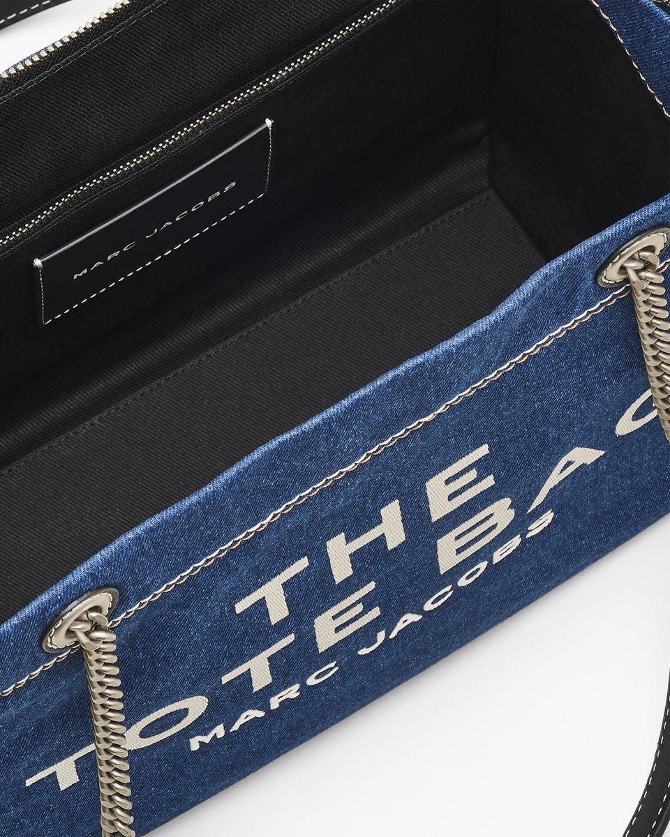 The Tote Bag Marc Jacobs The Denim Chain Medium Tote Bag Femme Lavage Foncé | 574UDWMBT