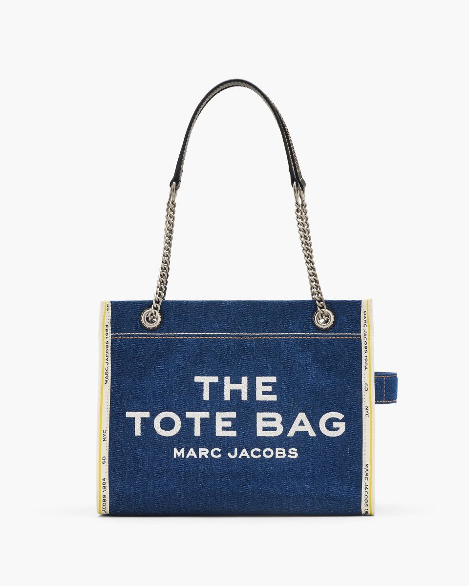 The Tote Bag Marc Jacobs The Denim Chain Medium Tote Bag Femme Lavage Foncé | 574UDWMBT