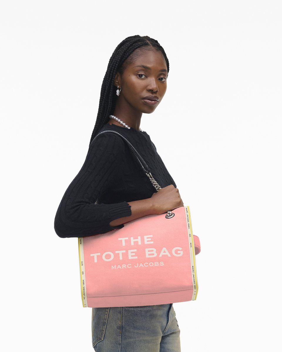 The Tote Bag Marc Jacobs The Denim Chain Medium Tote Bag Femme Rose | 769CWASDU