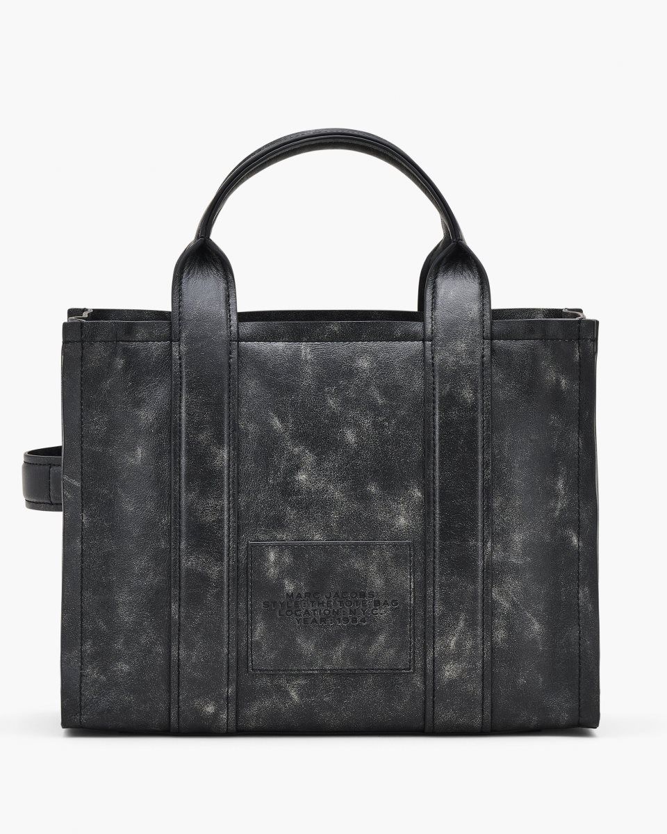 The Tote Bag Marc Jacobs The Distressed Leather Medium Tote Bag Femme Noir | 659CVULYB