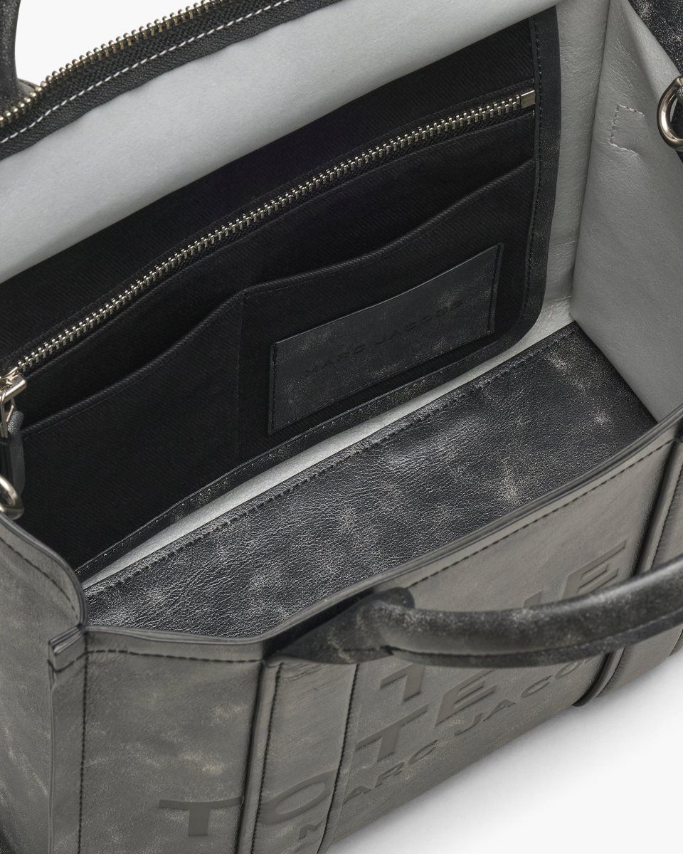 The Tote Bag Marc Jacobs The Distressed Leather Medium Tote Bag Femme Noir | 659CVULYB