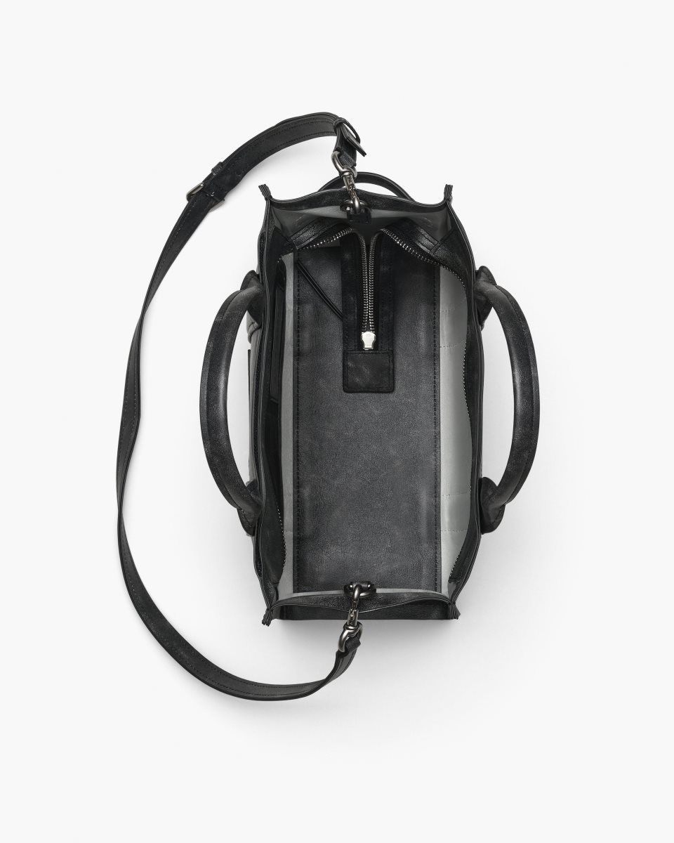 The Tote Bag Marc Jacobs The Distressed Leather Medium Tote Bag Femme Noir | 659CVULYB
