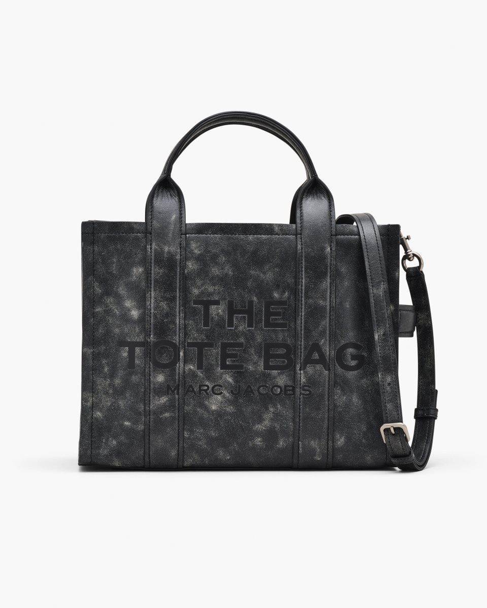The Tote Bag Marc Jacobs The Distressed Leather Medium Tote Bag Femme Noir | 659CVULYB