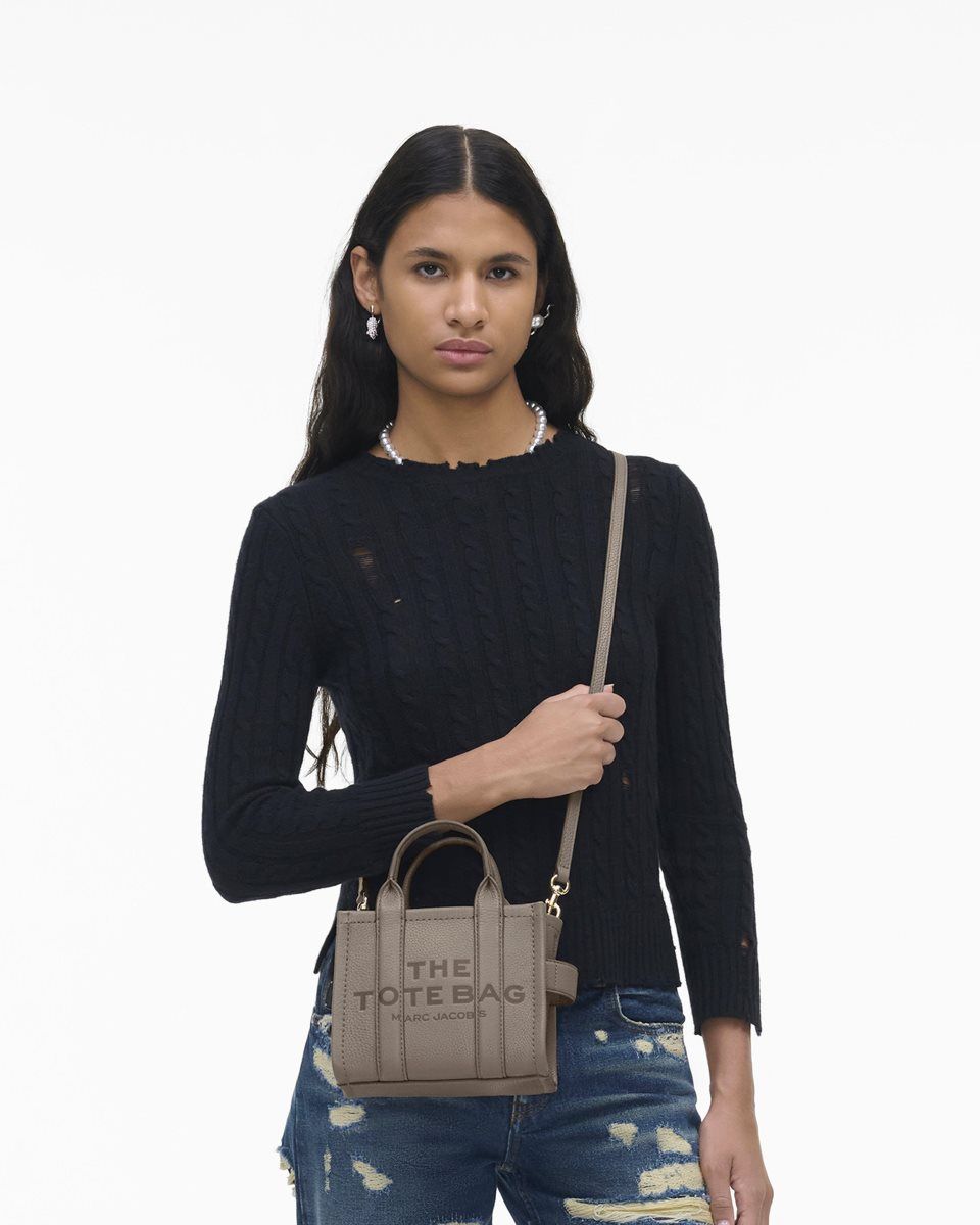 The Tote Bag Marc Jacobs The Leather Crossbody Tote Bag Femme Cement | 370VWEQKF