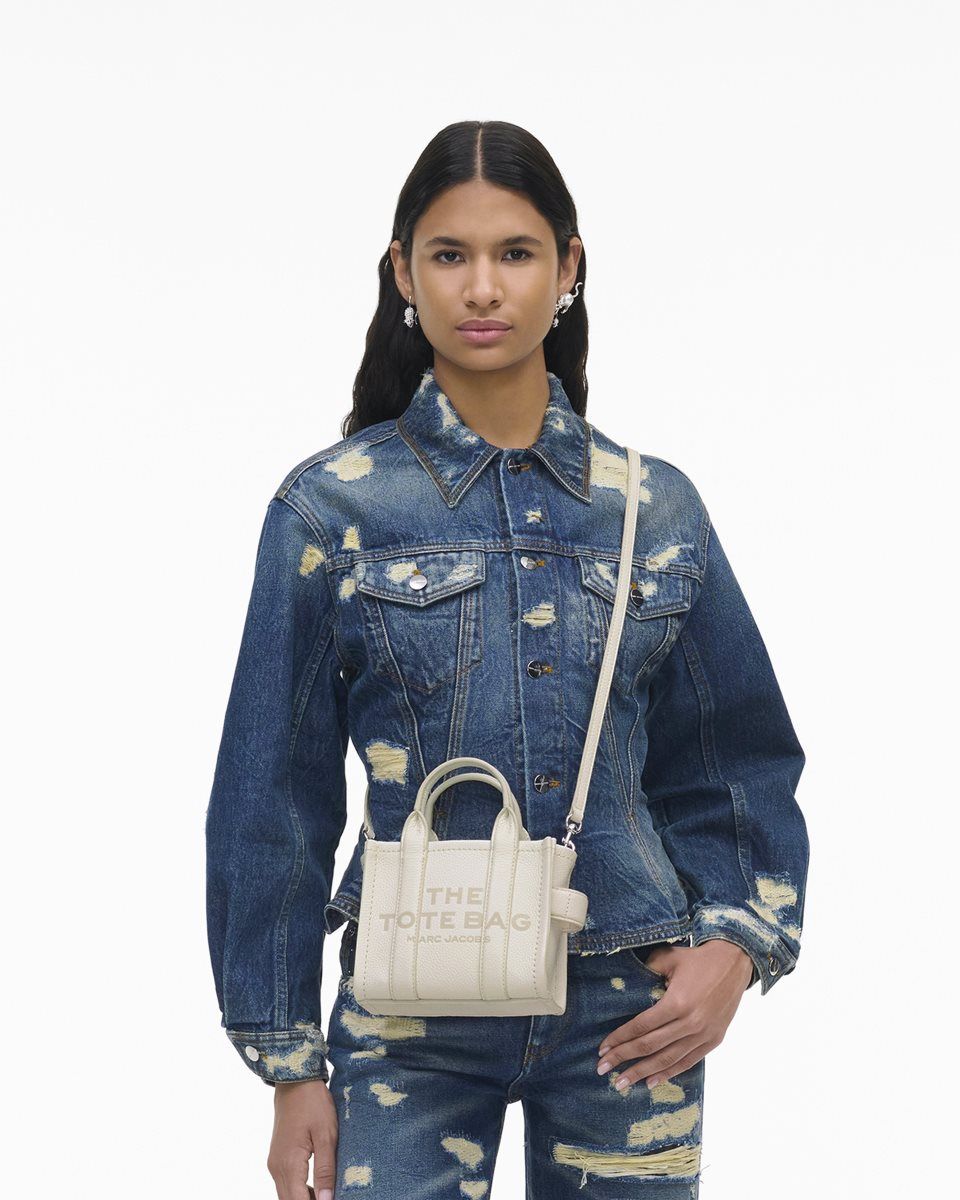 The Tote Bag Marc Jacobs The Leather Crossbody Tote Bag Femme Argent | 021QZHLXK