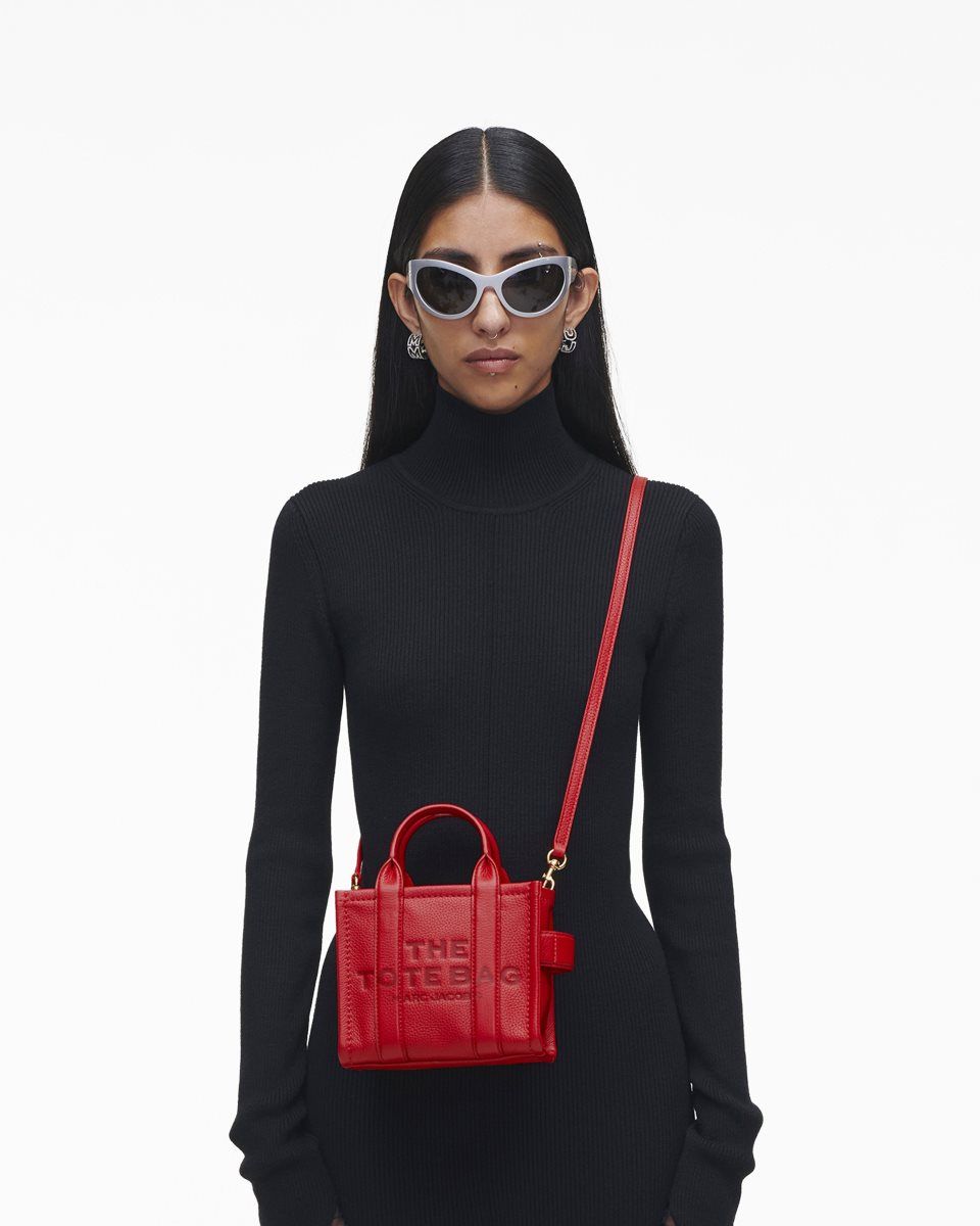 The Tote Bag Marc Jacobs The Leather Crossbody Tote Bag Femme Rouge | 126PELZHK