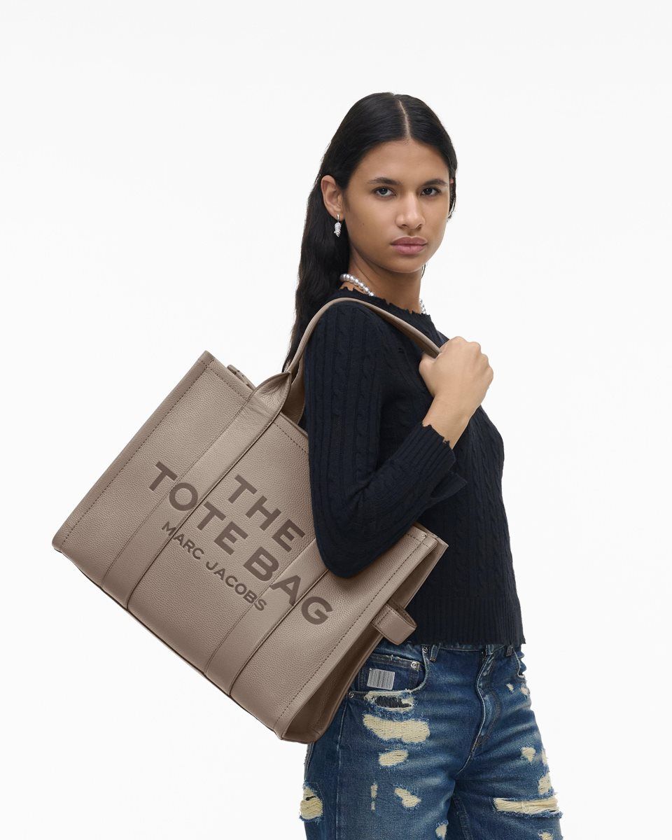 The Tote Bag Marc Jacobs The Leather Large Tote Bag Femme Cement | 301IQLXJV