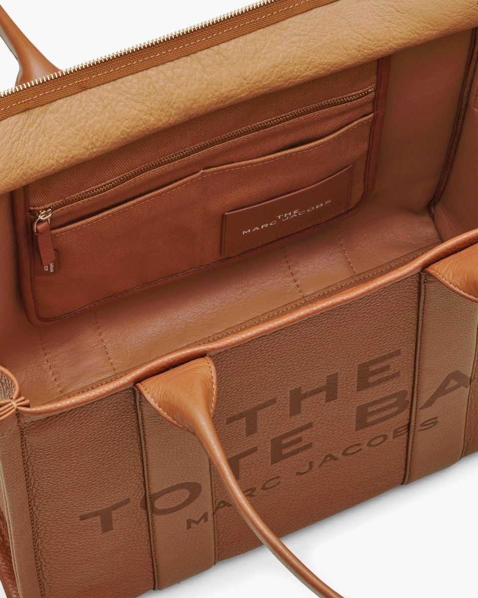 The Tote Bag Marc Jacobs The Leather Large Tote Bag Femme Argan Oil | 407YTDHKU