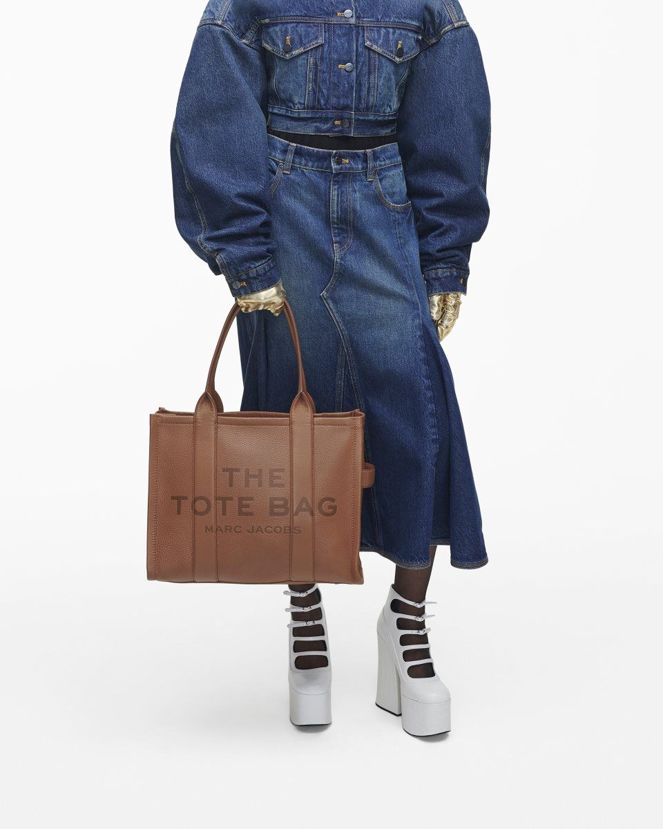 The Tote Bag Marc Jacobs The Leather Large Tote Bag Femme Argan Oil | 407YTDHKU