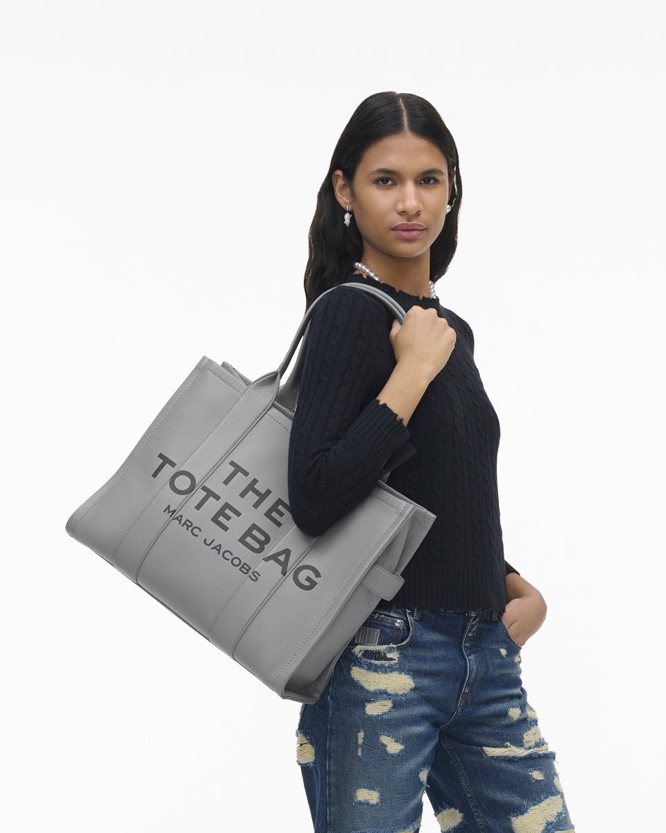 The Tote Bag Marc Jacobs The Leather Large Tote Bag Femme Grise | 150TSYBMP