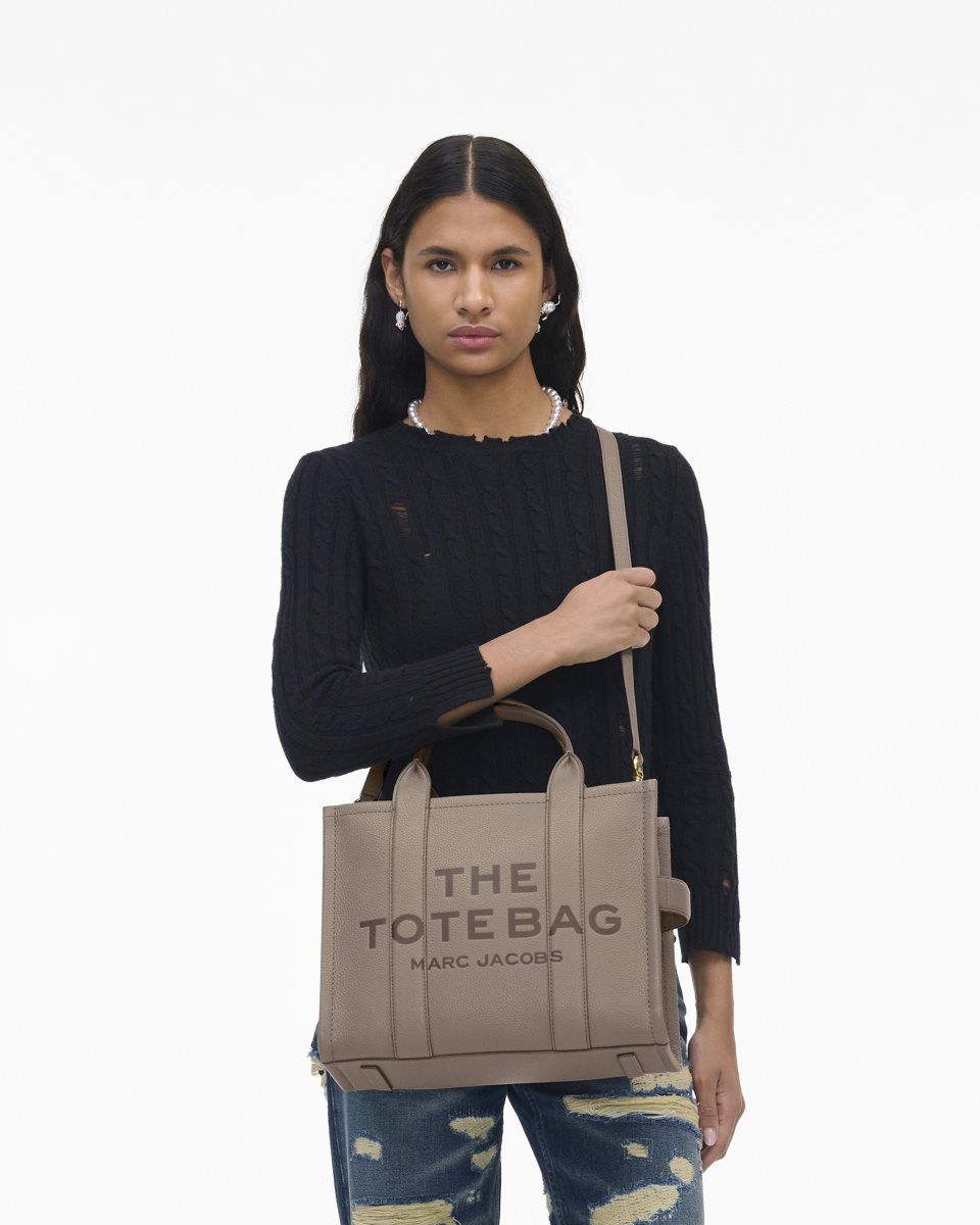 The Tote Bag Marc Jacobs The Leather Medium Tote Bag Femme Cement | 031XRDCUN