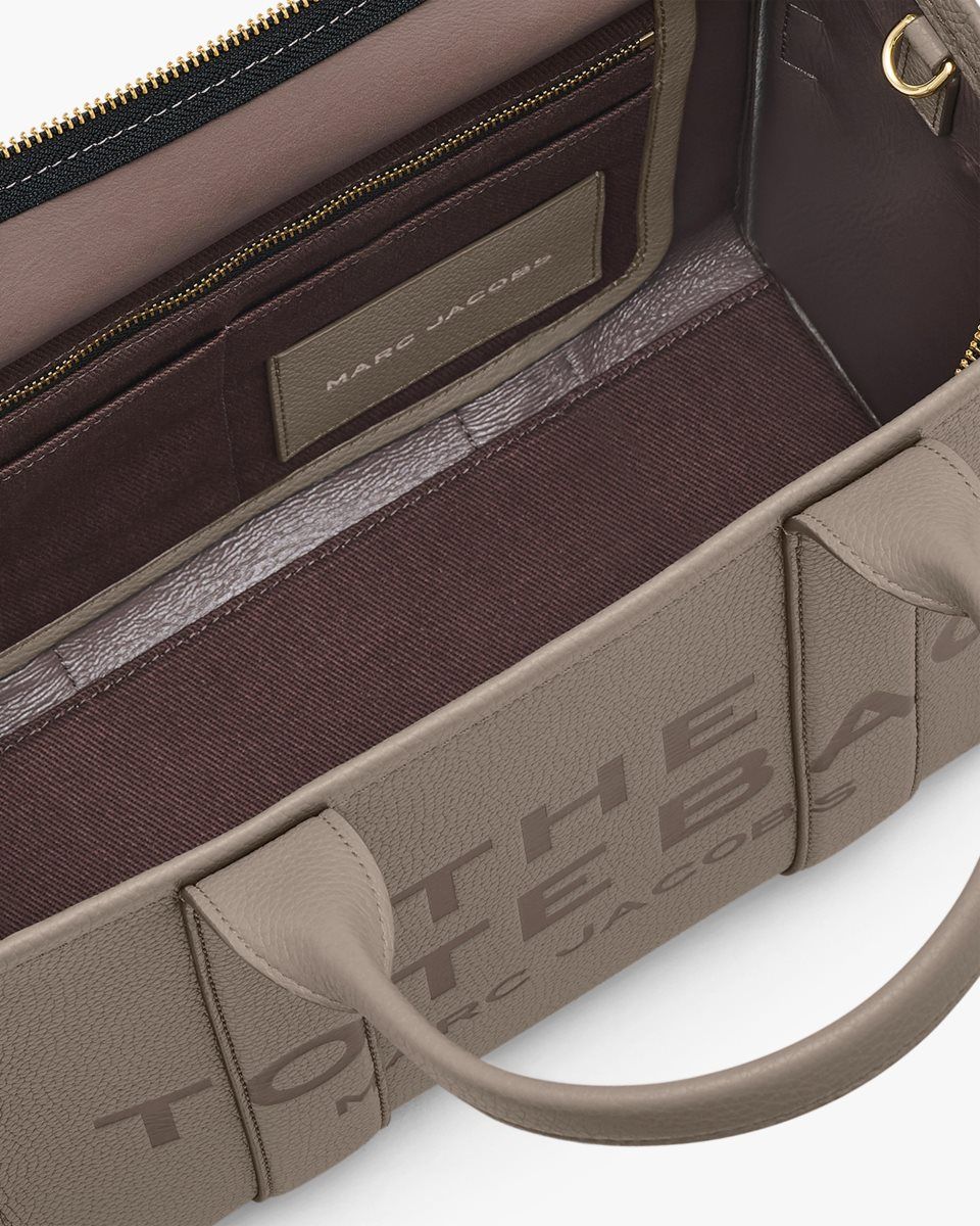 The Tote Bag Marc Jacobs The Leather Medium Tote Bag Femme Cement | 031XRDCUN