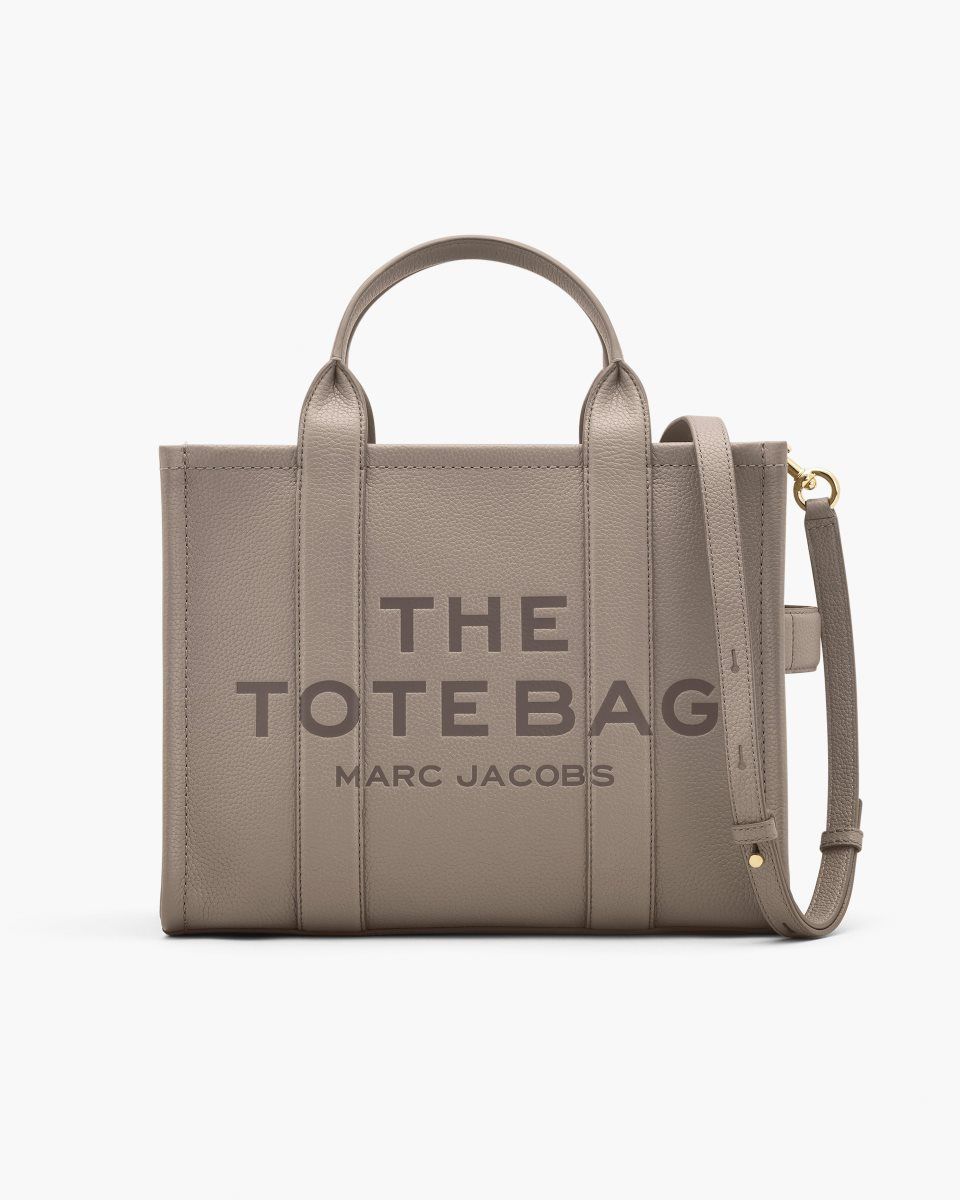 The Tote Bag Marc Jacobs The Leather Medium Tote Bag Femme Cement | 031XRDCUN