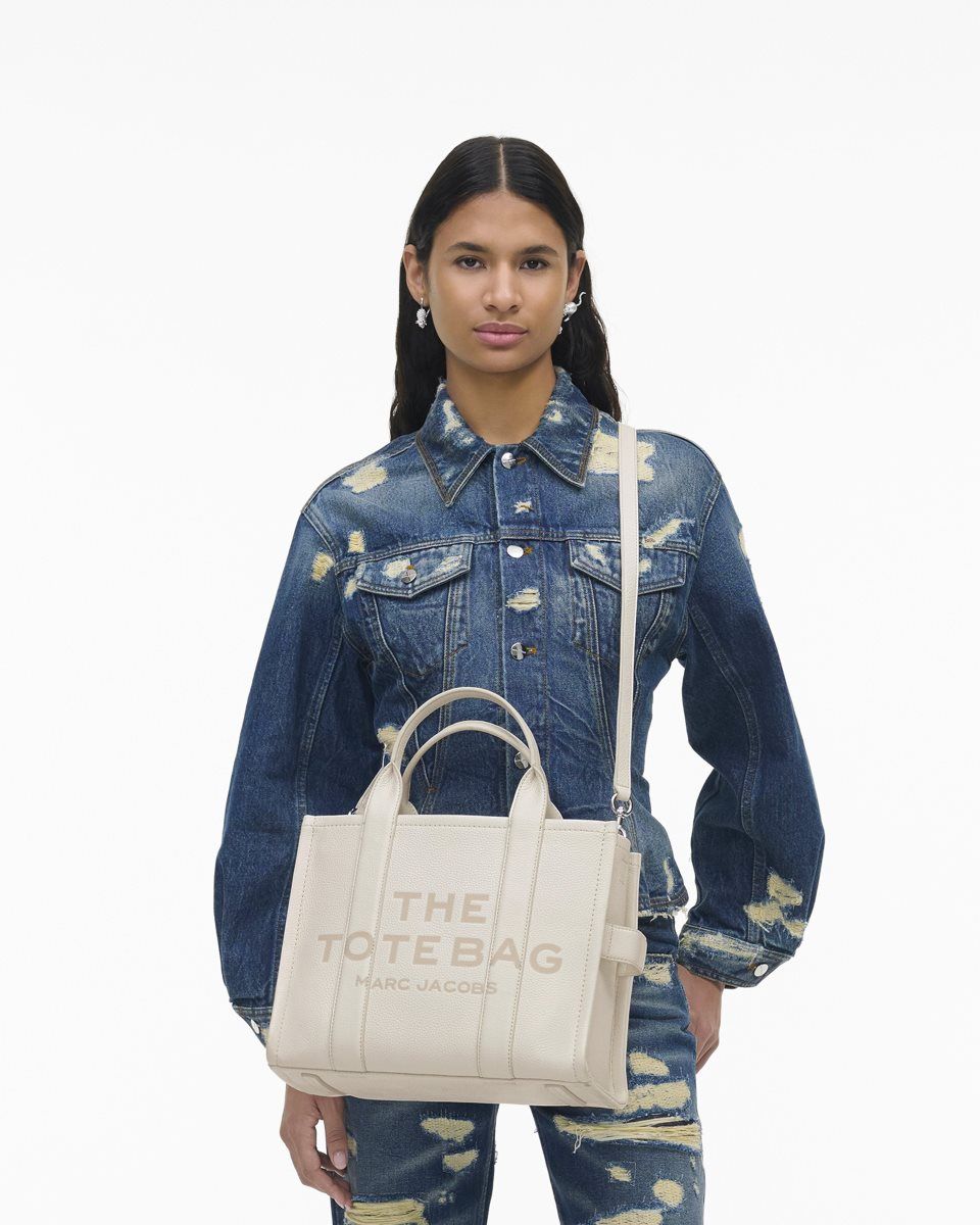 The Tote Bag Marc Jacobs The Leather Medium Tote Bag Femme Argent | 354ETJMHI