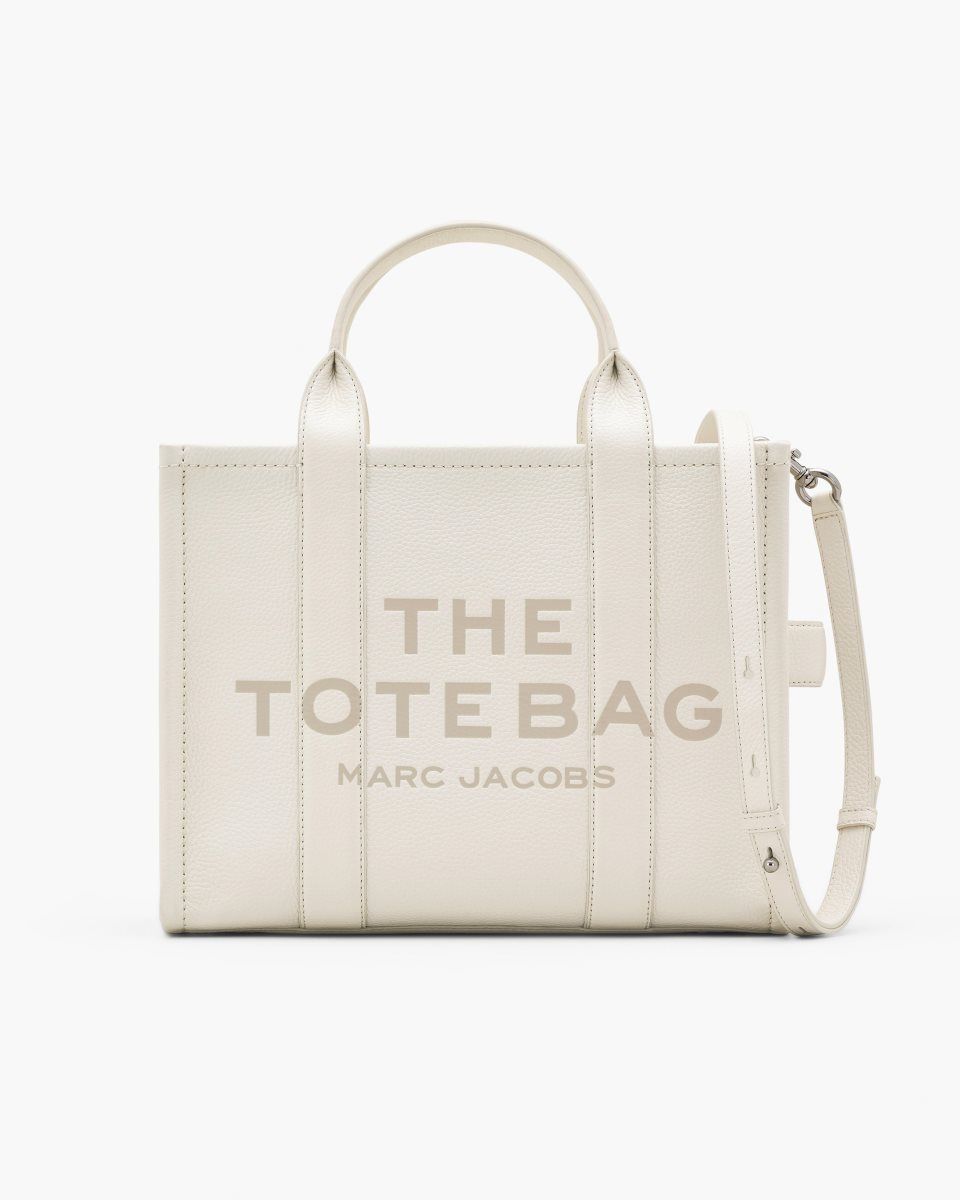 The Tote Bag Marc Jacobs The Leather Medium Tote Bag Femme Argent | 354ETJMHI