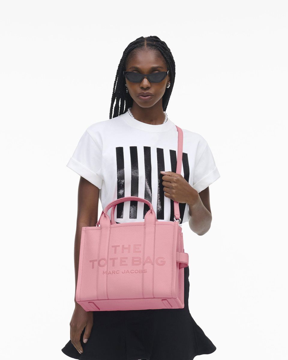 The Tote Bag Marc Jacobs The Leather Medium Tote Bag Femme Rose | 473SUVYNP