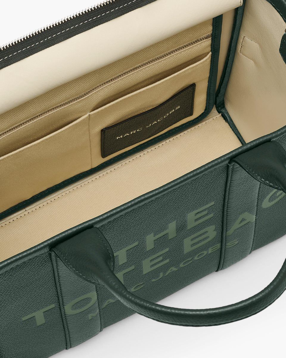 The Tote Bag Marc Jacobs The Leather Medium Tote Bag Femme Vert Foncé | 634LCKJGY