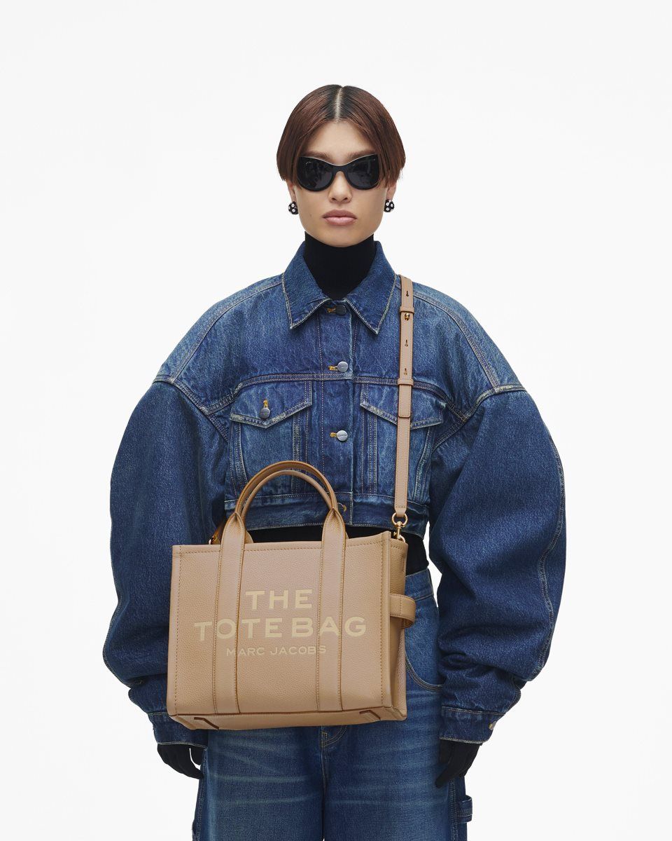 The Tote Bag Marc Jacobs The Leather Medium Tote Bag Femme Marron | 635XPHZWJ