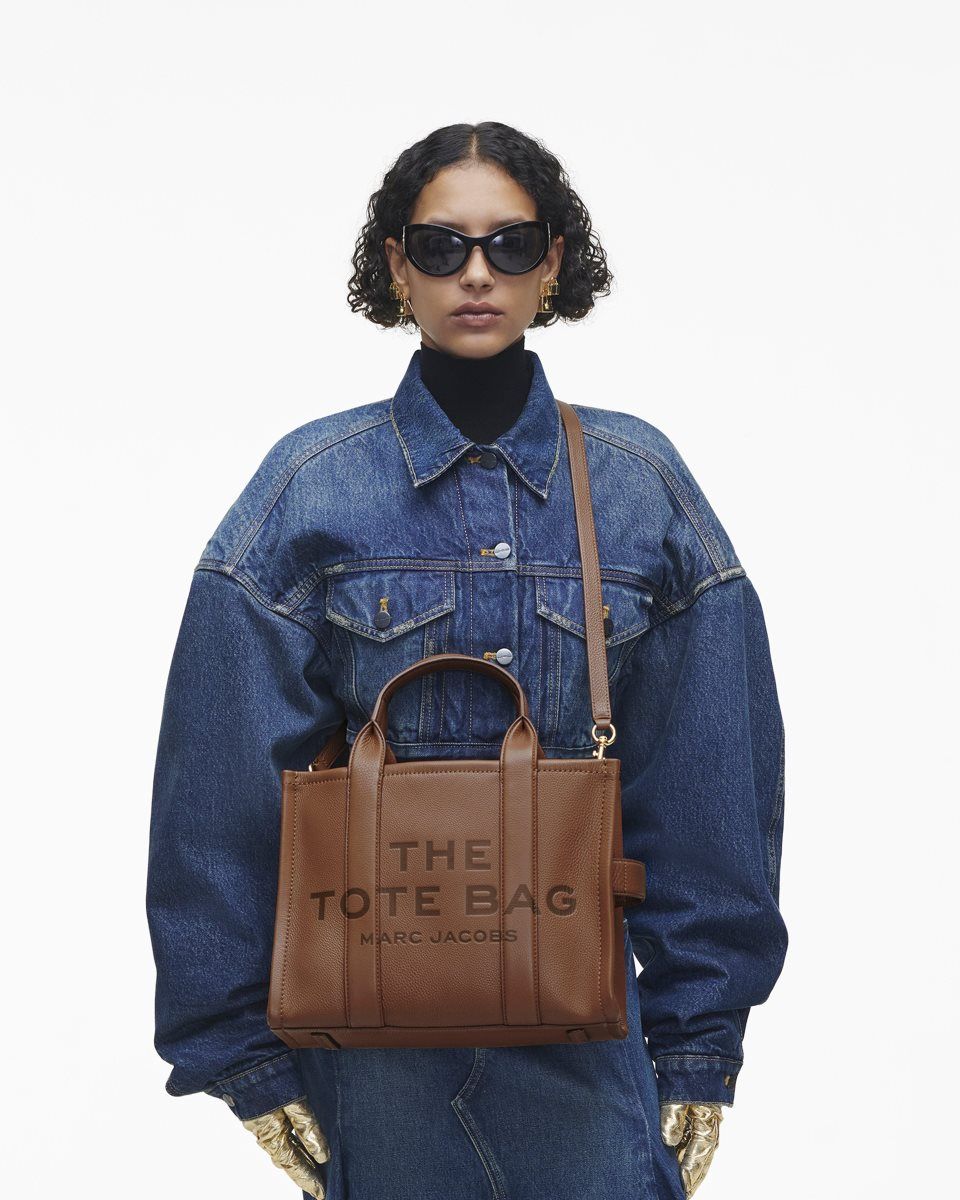 The Tote Bag Marc Jacobs The Leather Medium Tote Bag Femme Argan Oil | 813HNWJFL