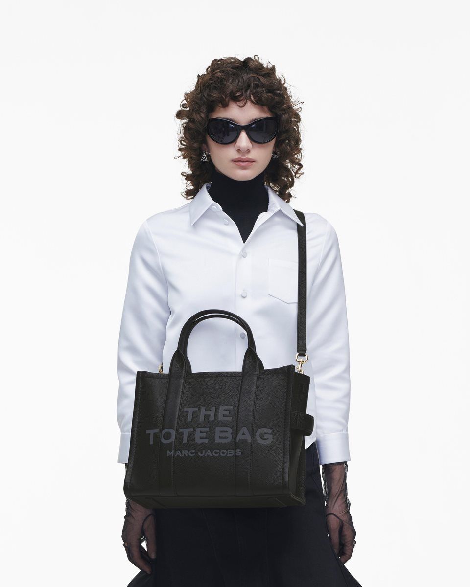 The Tote Bag Marc Jacobs The Leather Medium Tote Bag Femme Noir | 842VMACUB