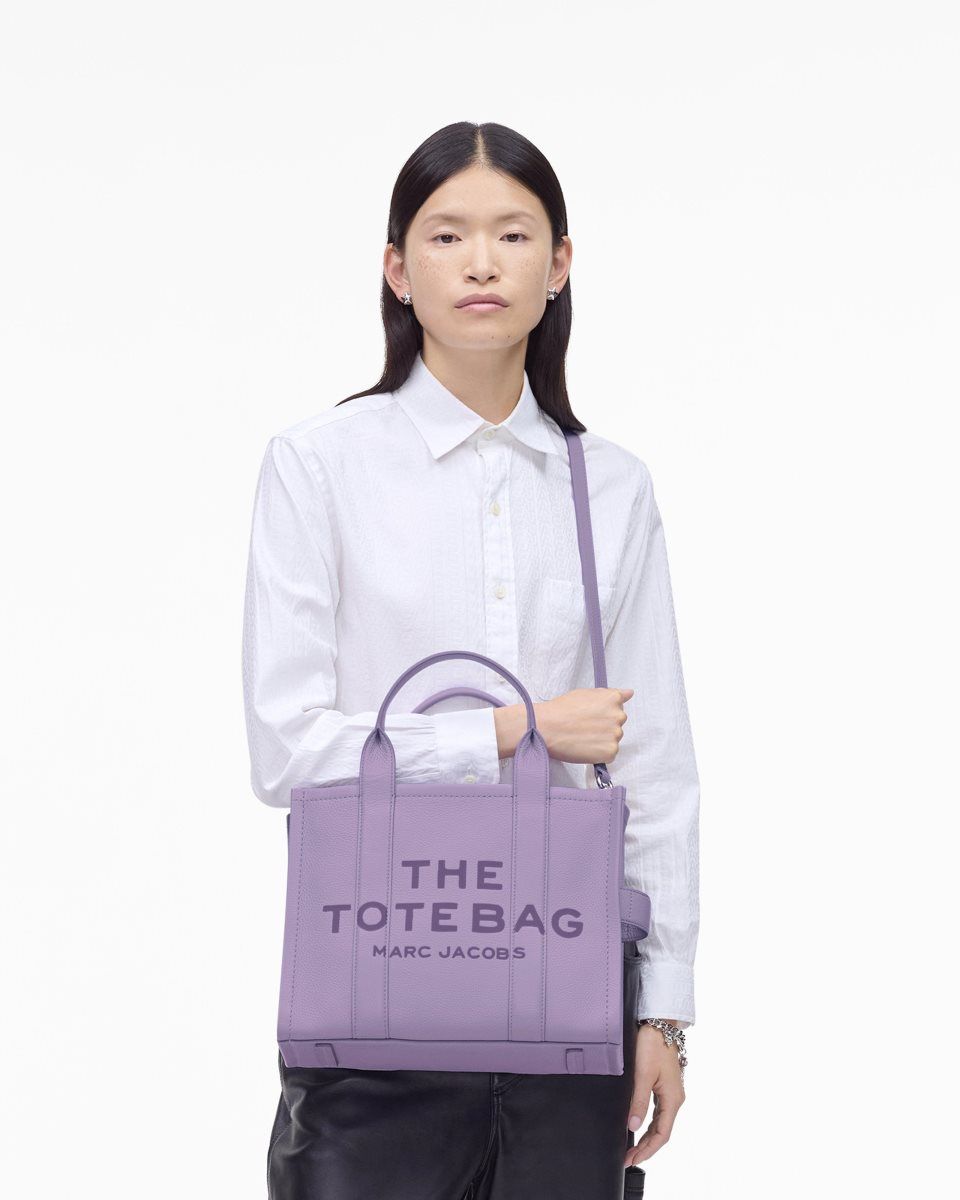 The Tote Bag Marc Jacobs The Leather Medium Tote Bag Femme Violette | 859EHFUXG