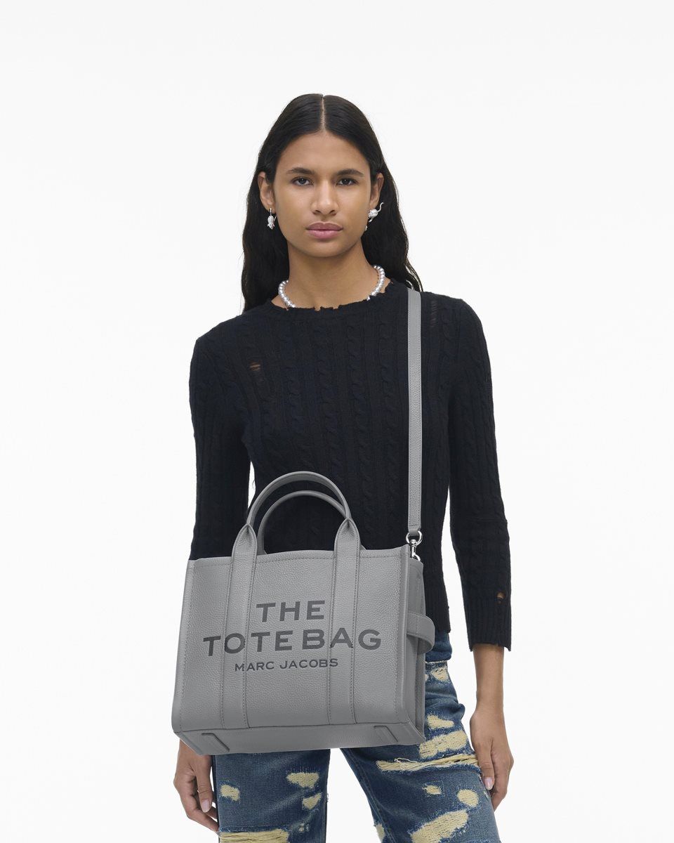 The Tote Bag Marc Jacobs The Leather Medium Tote Bag Femme Grise | 910YKAOBS