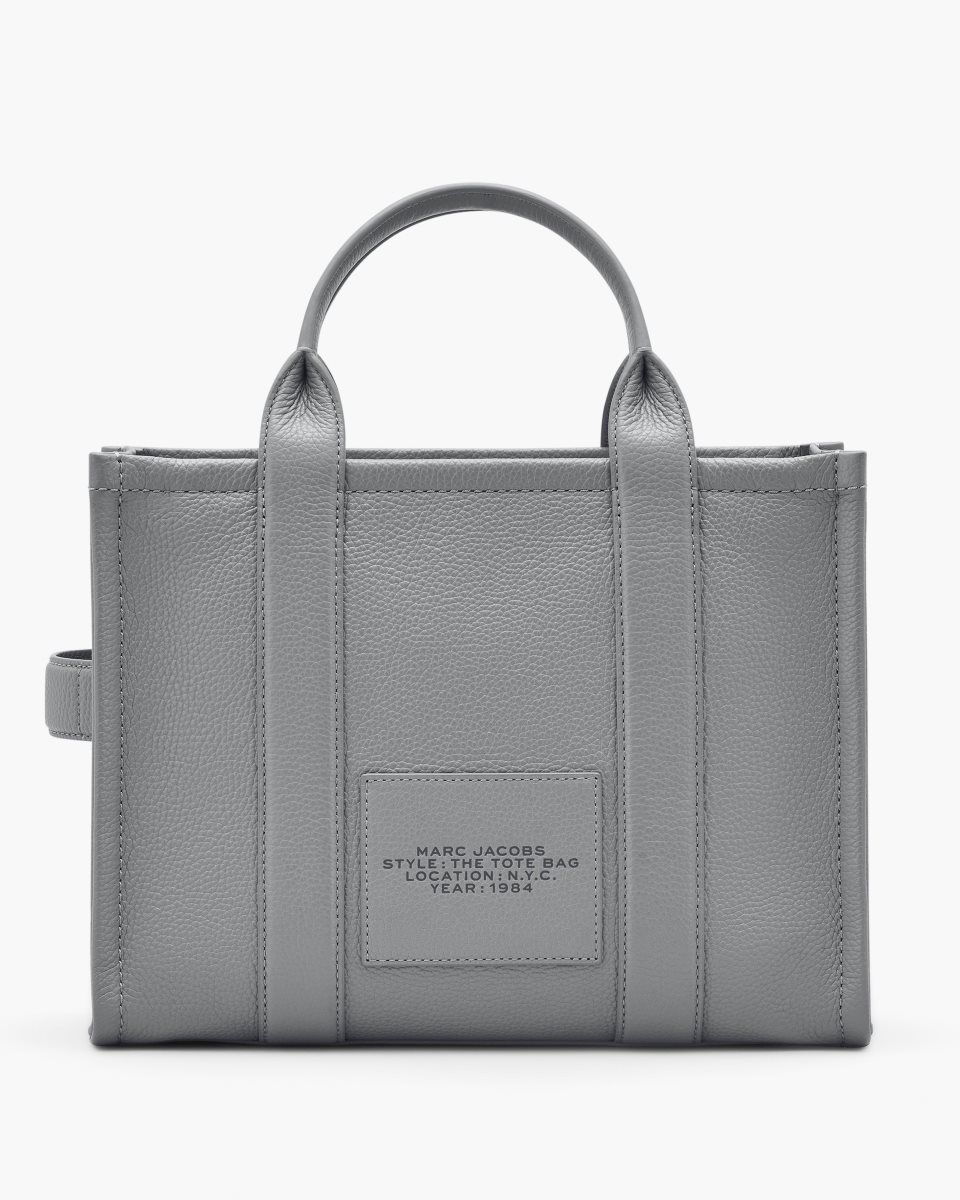 The Tote Bag Marc Jacobs The Leather Medium Tote Bag Femme Grise | 910YKAOBS
