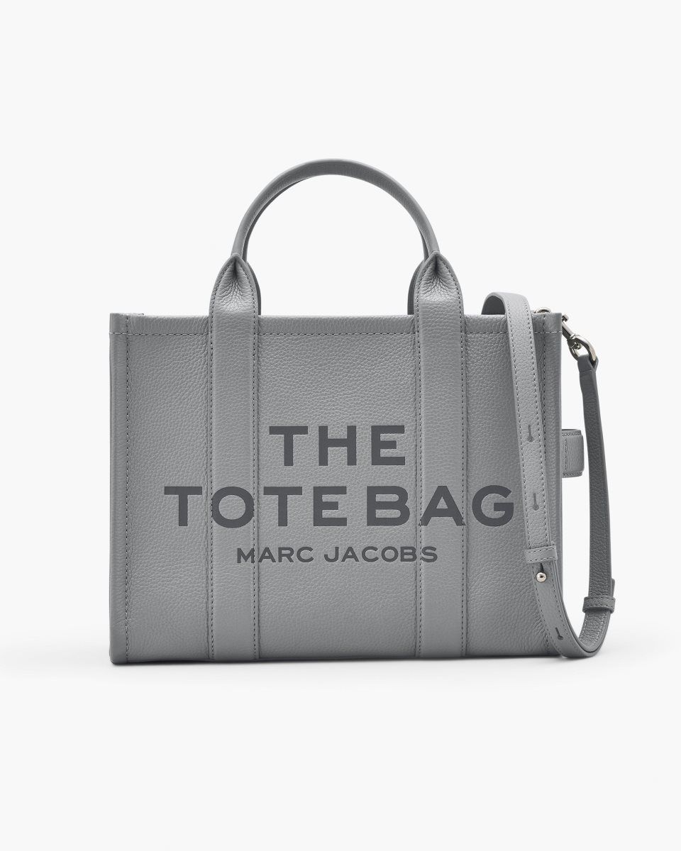 The Tote Bag Marc Jacobs The Leather Medium Tote Bag Femme Grise | 910YKAOBS