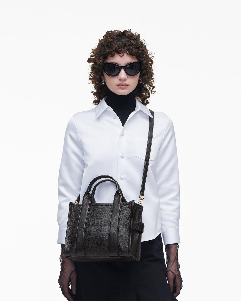 The Tote Bag Marc Jacobs The Leather Small Tote Bag Femme Noir | 527OMFUWR