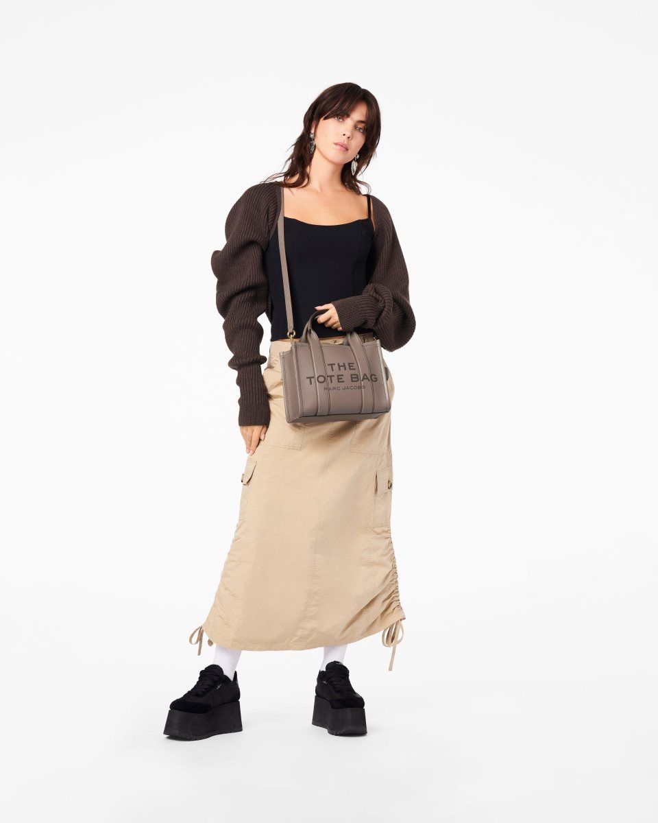 The Tote Bag Marc Jacobs The Leather Small Tote Bag Femme Cement | 624GTZHEJ