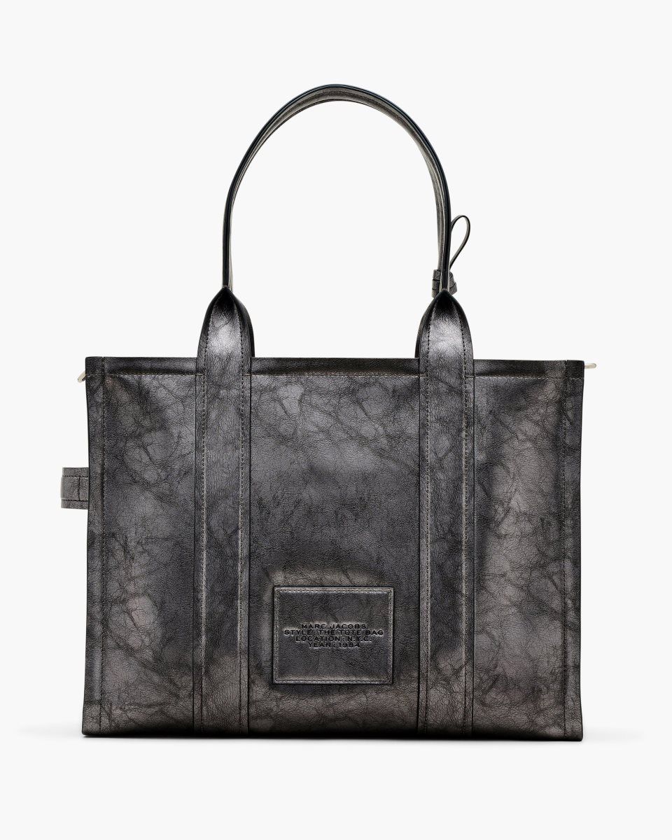 The Tote Bag Marc Jacobs The Metallic Distressed Large Tote Bag Femme Grise Foncé | 601SWLUKQ