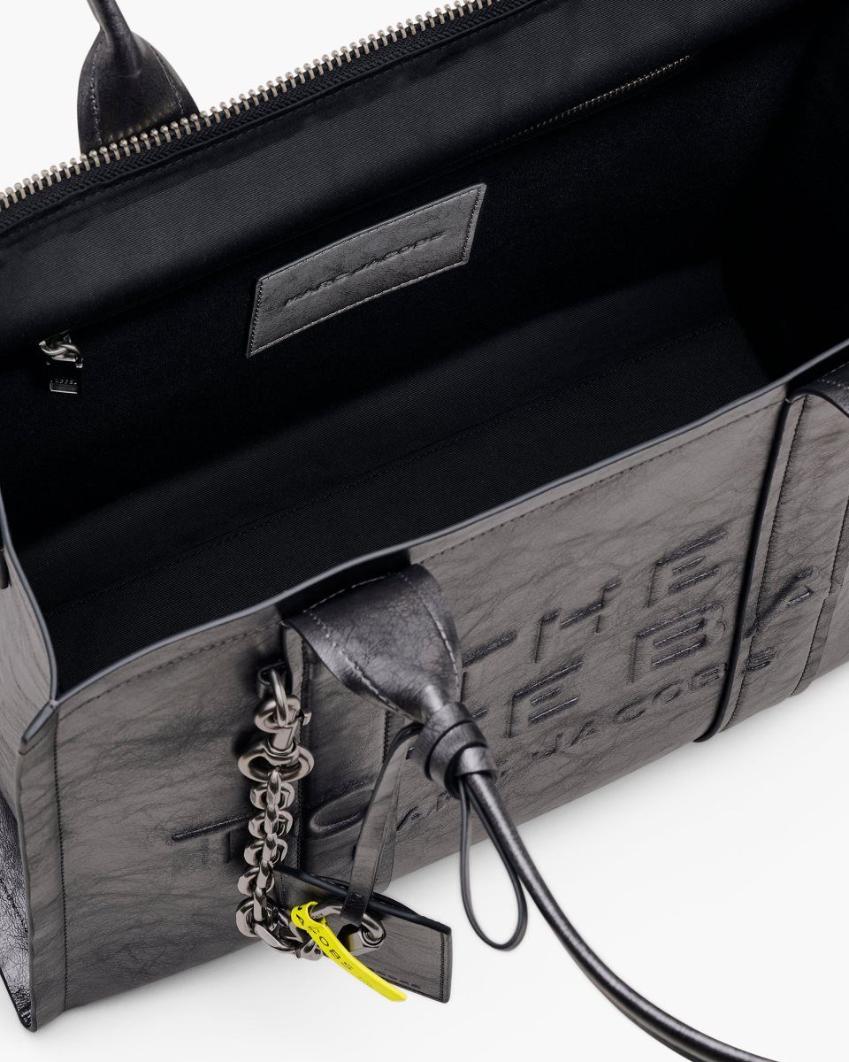 The Tote Bag Marc Jacobs The Metallic Distressed Large Tote Bag Femme Grise Foncé | 601SWLUKQ