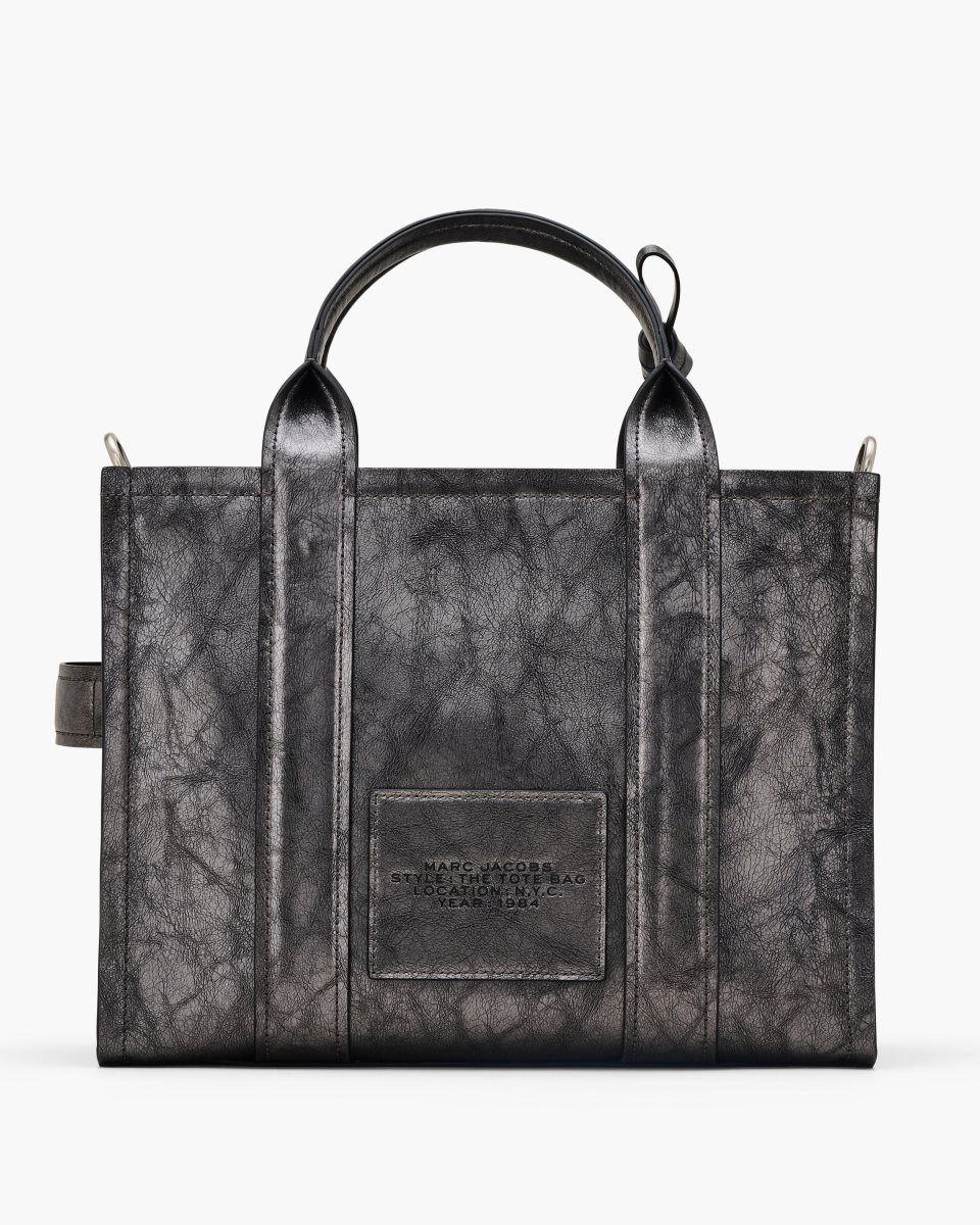 The Tote Bag Marc Jacobs The Metallic Distressed Medium Tote Bag Femme Grise Foncé | 913OAYFWM