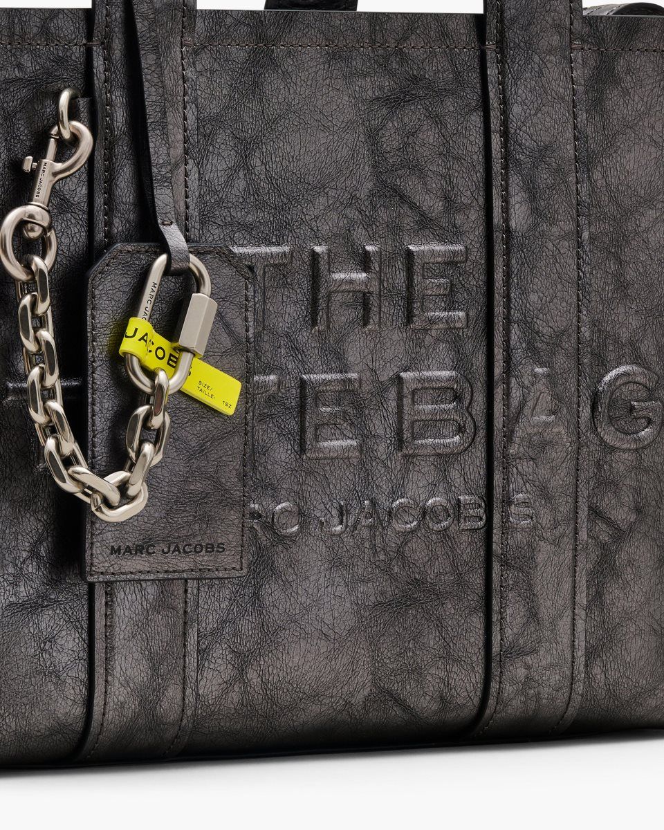 The Tote Bag Marc Jacobs The Metallic Distressed Medium Tote Bag Femme Grise Foncé | 913OAYFWM