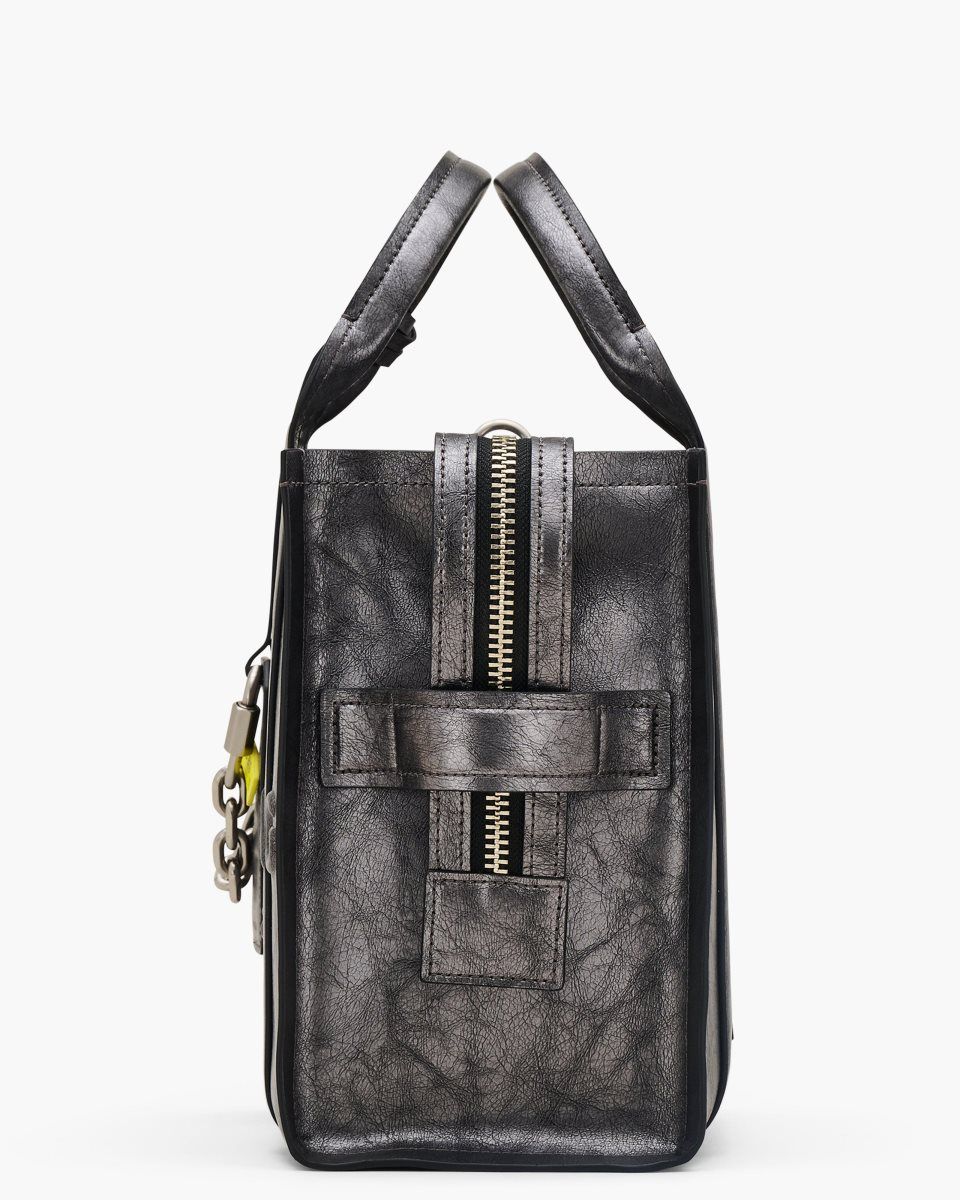 The Tote Bag Marc Jacobs The Metallic Distressed Medium Tote Bag Femme Grise Foncé | 913OAYFWM