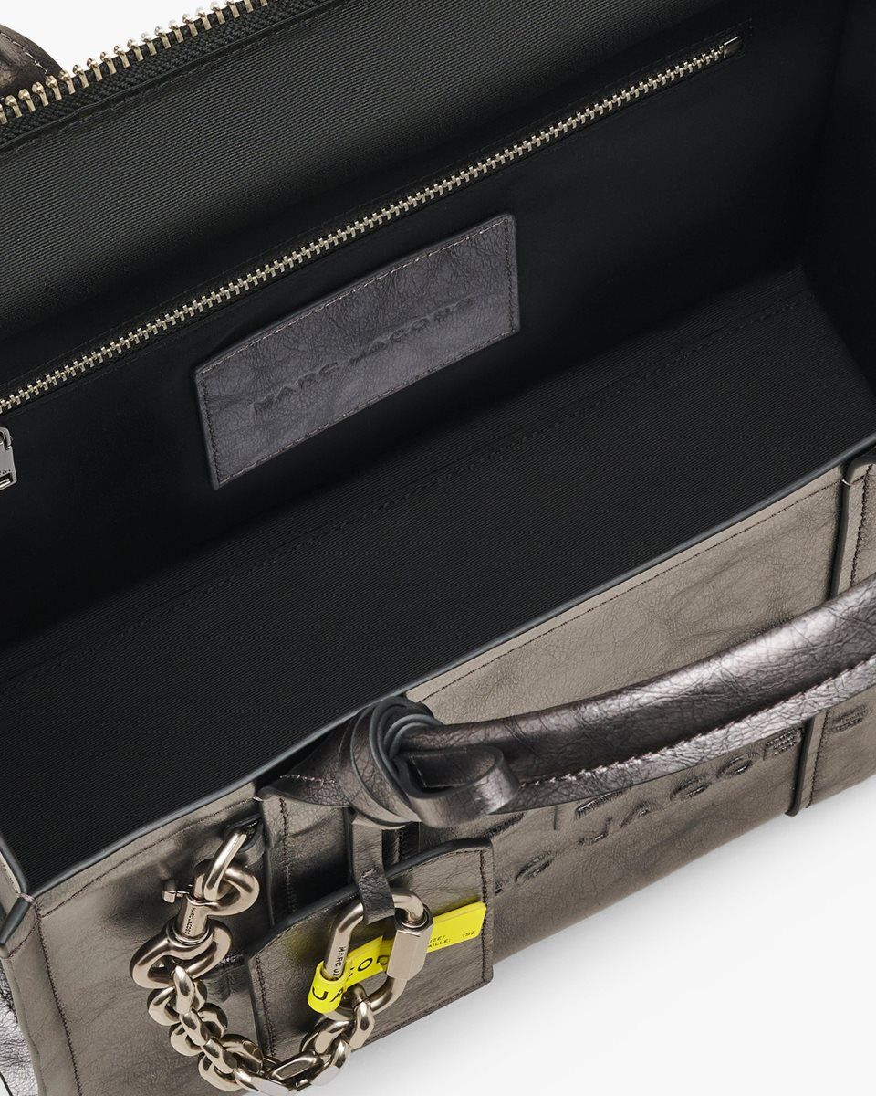 The Tote Bag Marc Jacobs The Metallic Distressed Medium Tote Bag Femme Grise Foncé | 913OAYFWM