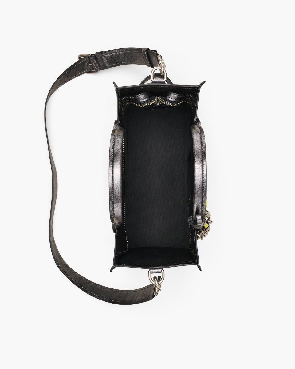 The Tote Bag Marc Jacobs The Metallic Distressed Medium Tote Bag Femme Grise Foncé | 913OAYFWM