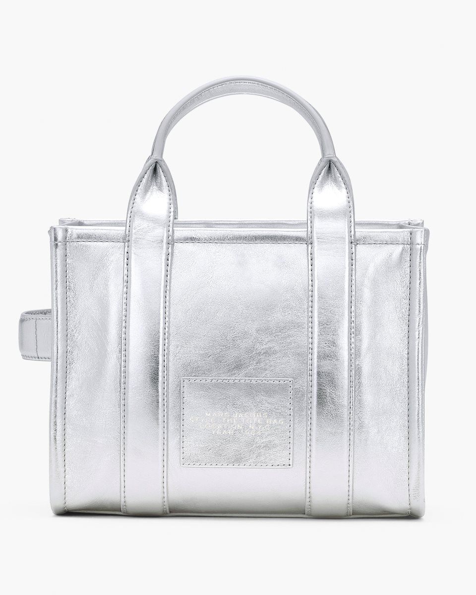 The Tote Bag Marc Jacobs The Metallic Leather Small Tote Bag Femme Metal Argent | 106GTXDUH