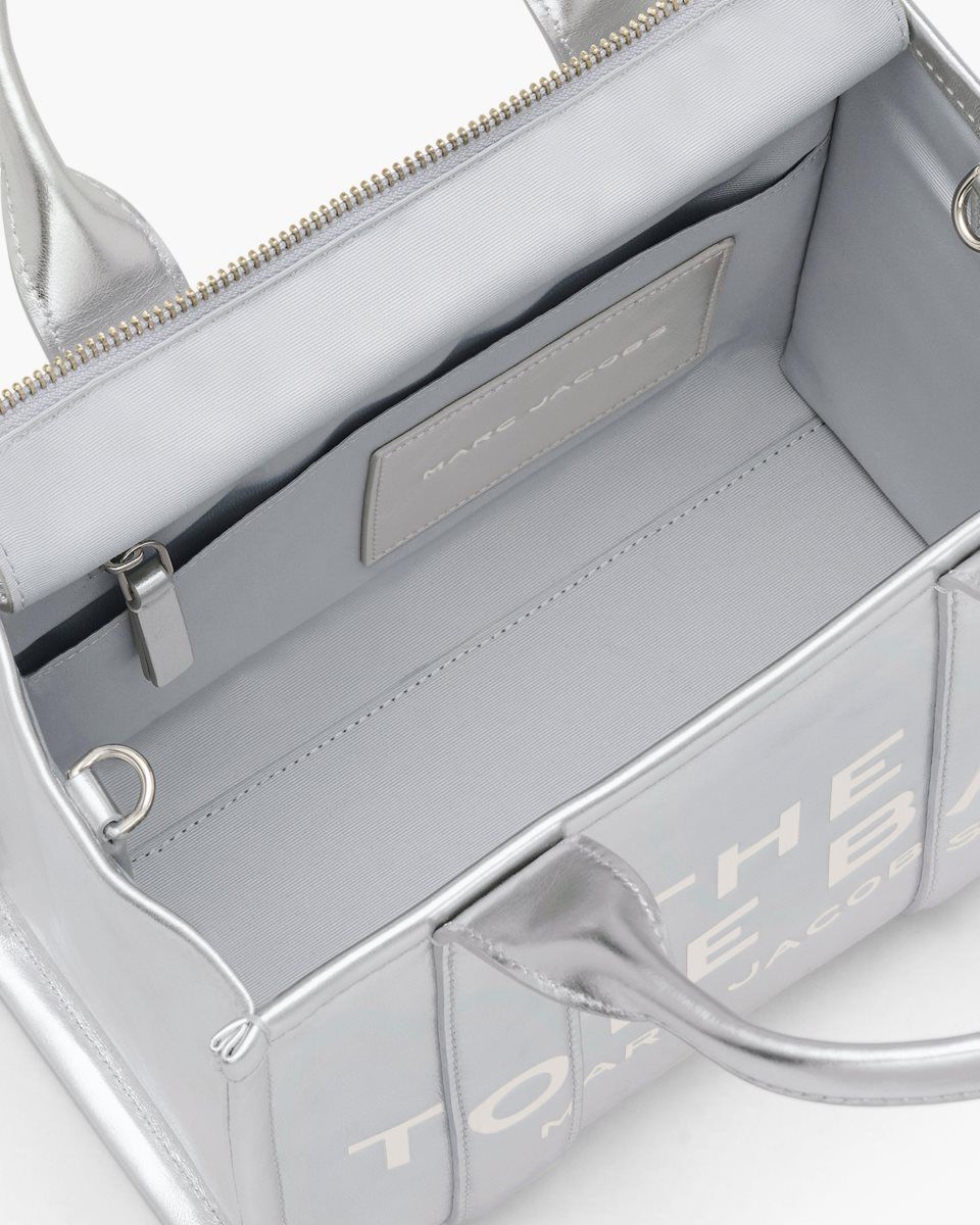 The Tote Bag Marc Jacobs The Metallic Leather Small Tote Bag Femme Metal Argent | 106GTXDUH